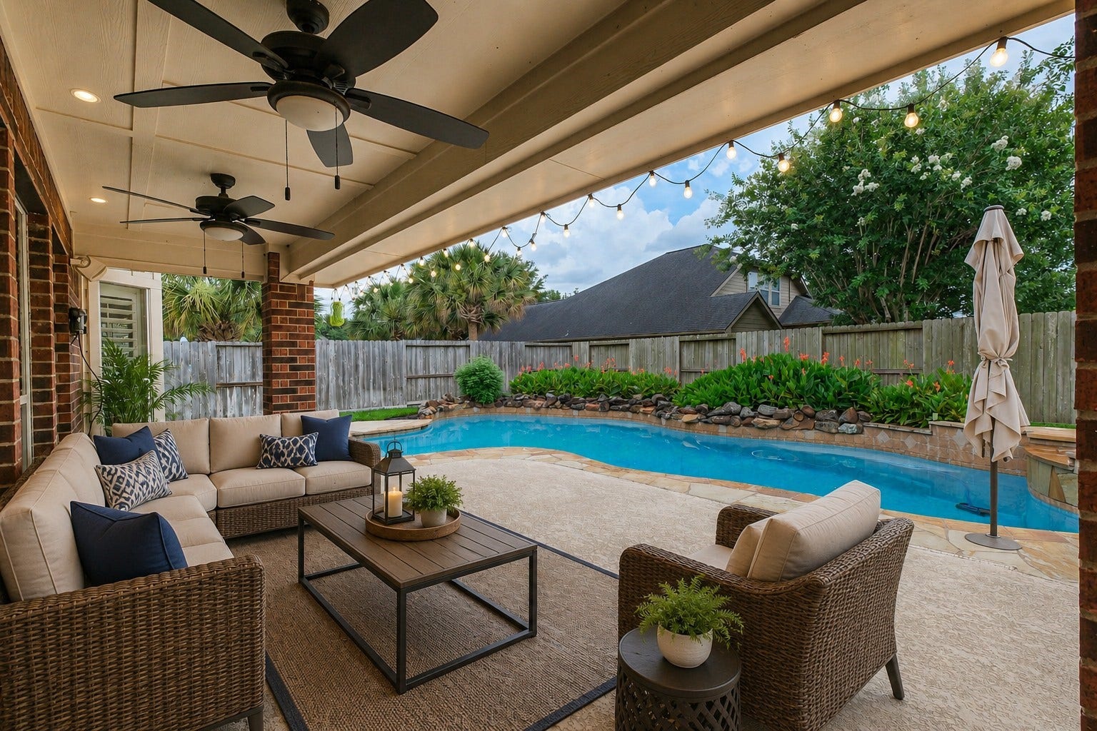 28207 Daystrom Lane, Katy, TX 77494 Your backyard escape awaits! Enjoy sunny afternoons by the pool, relaxing evenings in the spa, and the perfect setting for entertaining or simply unwinding at the end of the day. (The patio has been virtually staged to show its potential.)