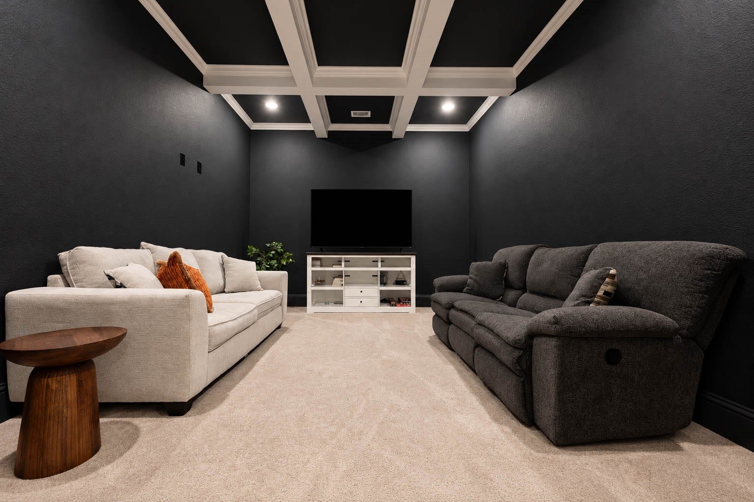 4839 Summer Place Court, Fulshear, TX 77441 Experience ultimate comfort in this sophisticated home theater, f, a sleek entertainment center, and a stylish coffered ceiling.