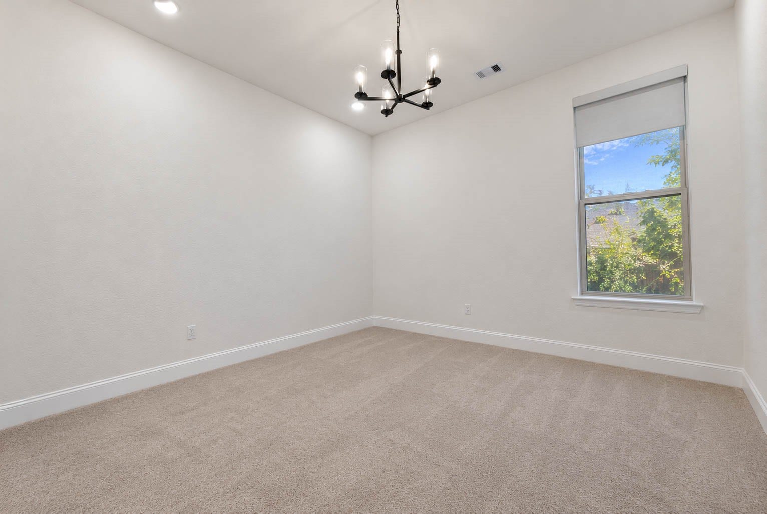 4839 Summer Place Court, Fulshear, TX 77441 Bright and inviting flex room featuring modern lighting, soft carpet, and a large window with a serene view.