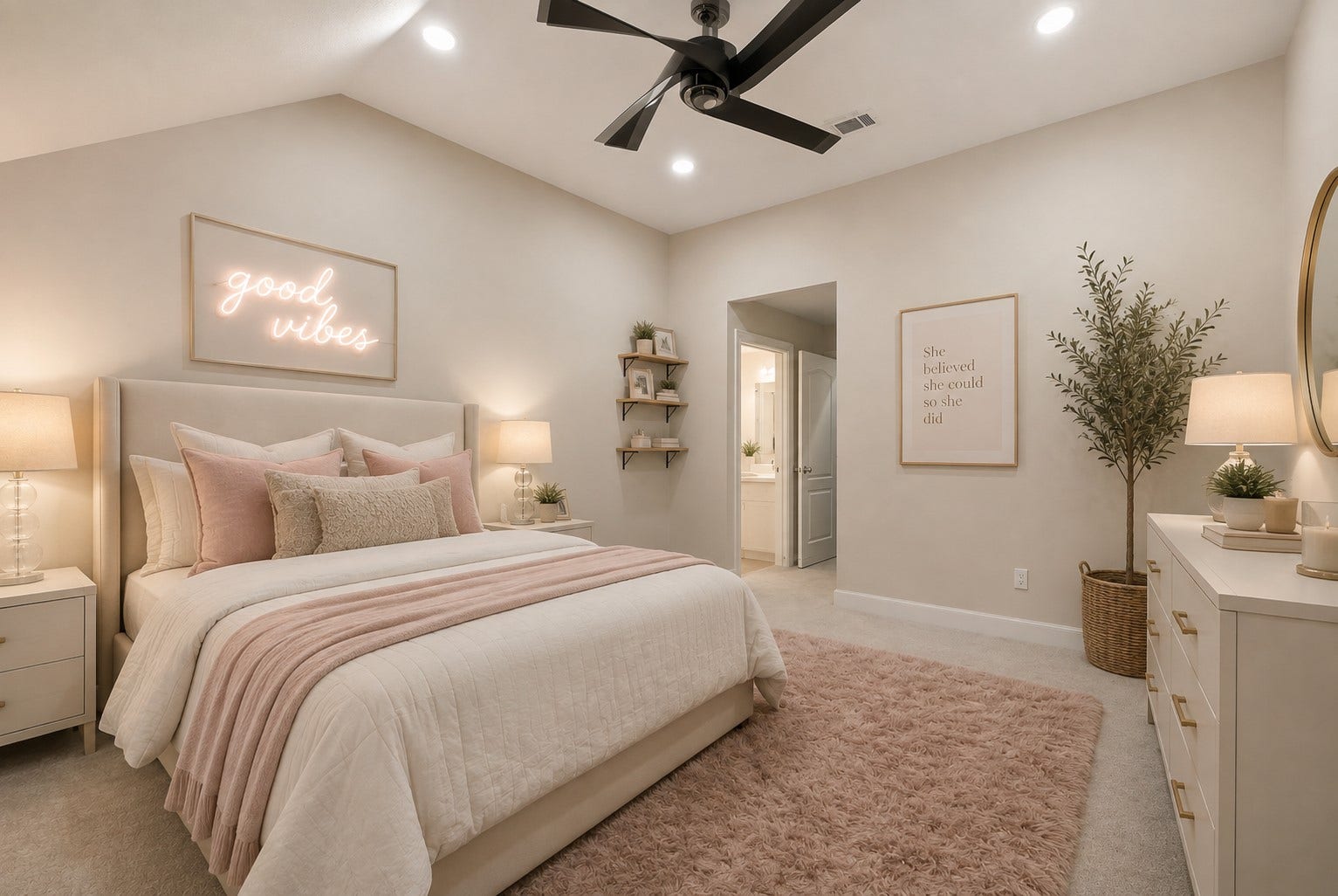 7 Pastoral Pond Circle, The Woodlands, TX 77380 Virtually staged Secondary Bedroom 5 w/Ensuite Bath