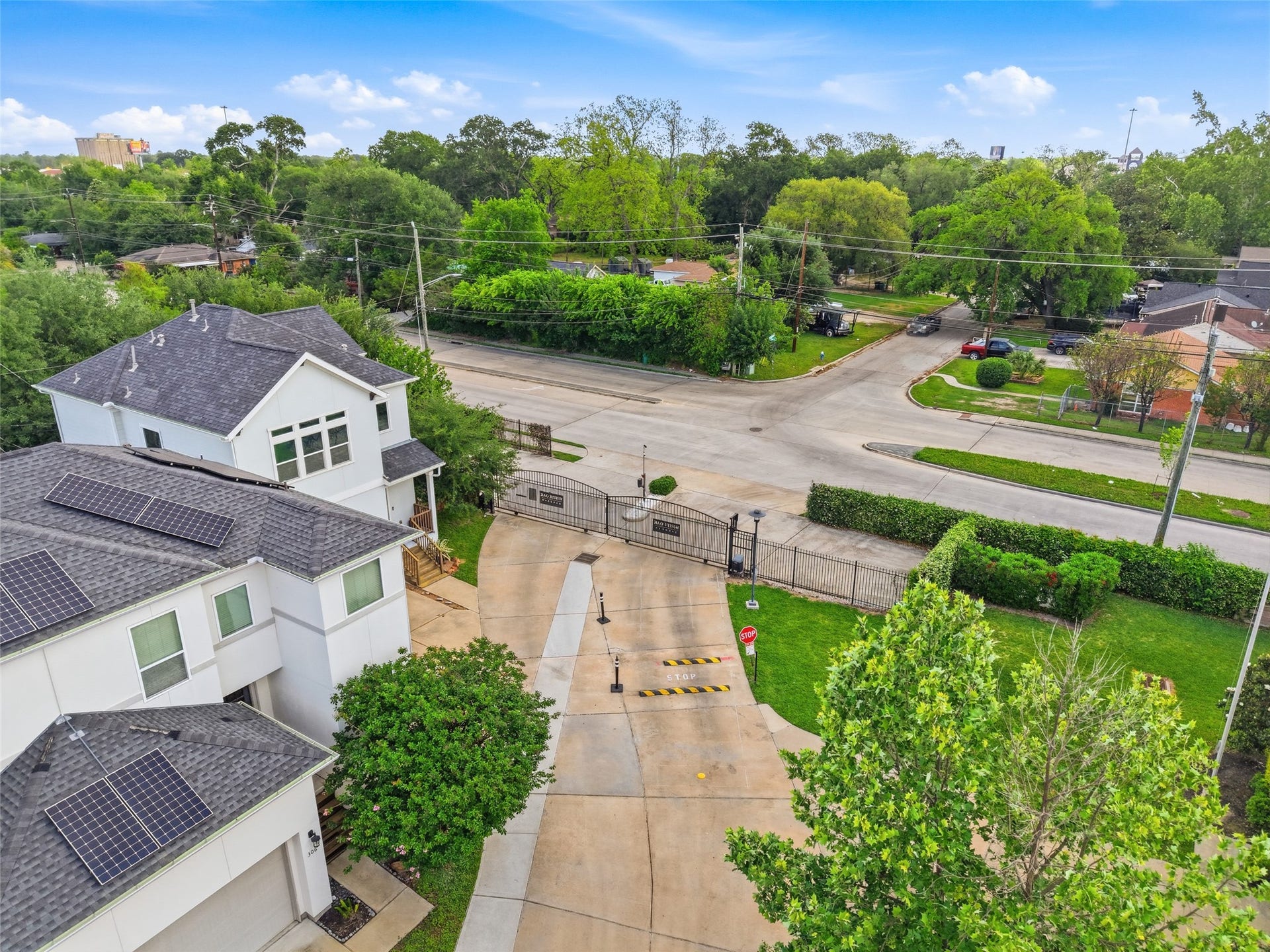 Aerial view of the gated community entrance.