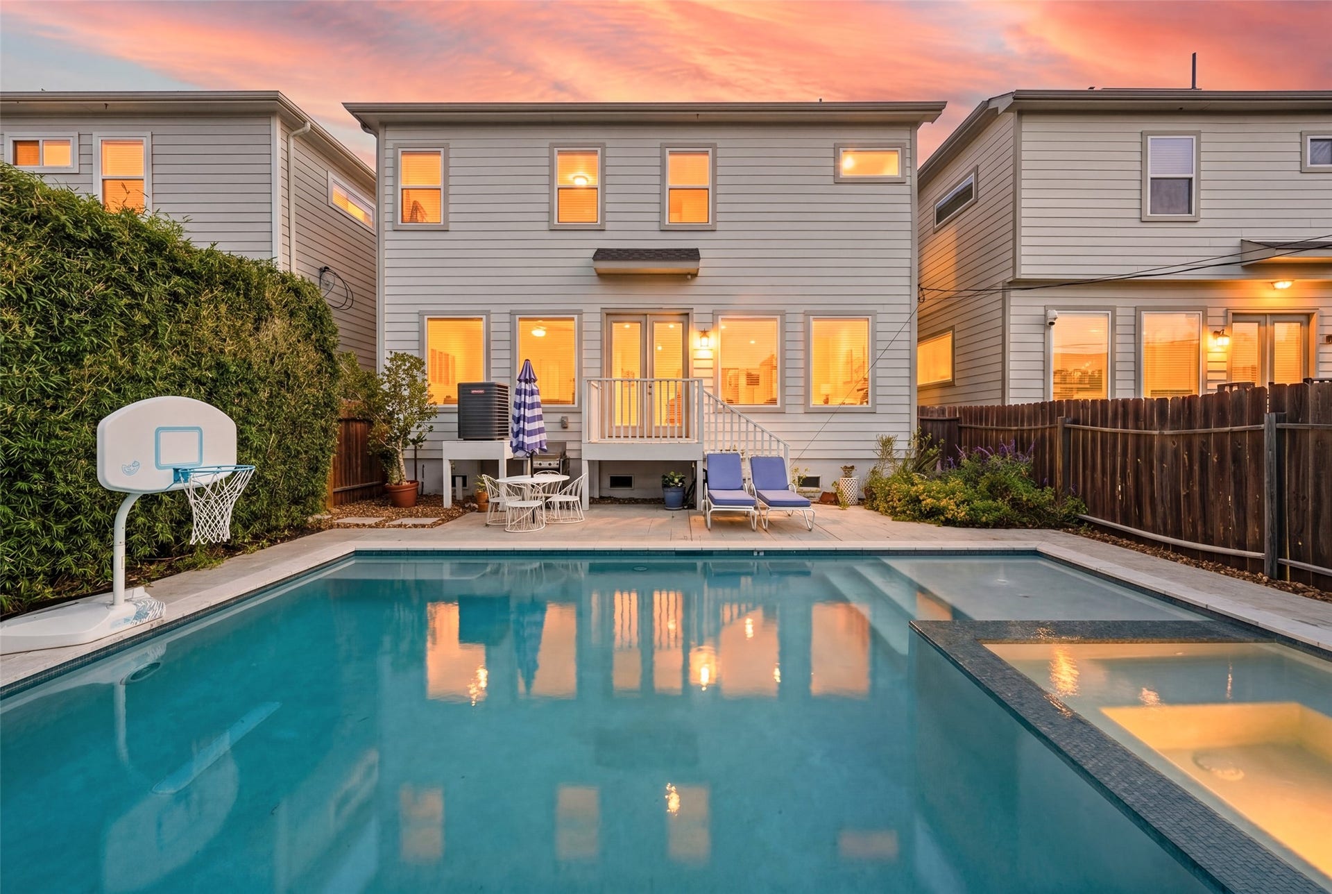 Enjoy the sunset in the gorgeous custom built full-sized pool and hot tub, a rare find in this area!