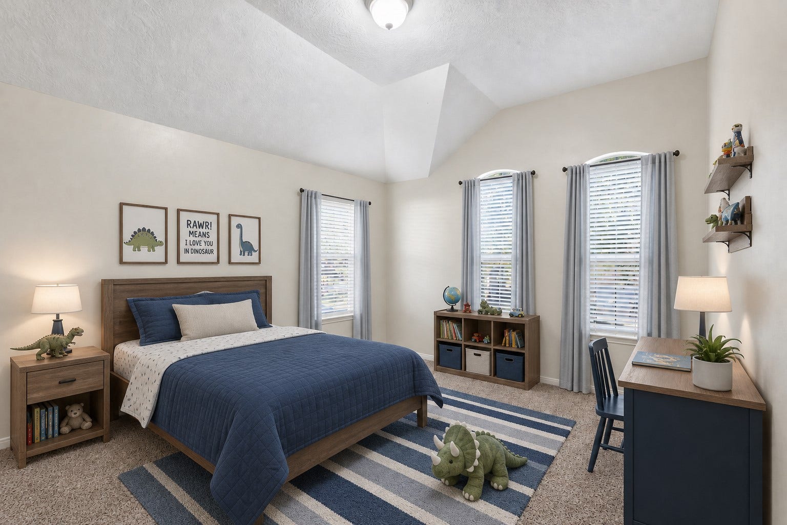 11404 Summit Bay Drive, Pearland, TX 77584 Charming secondary bedroom designed as a cozy and inviting retreat, featuring plush carpeting, ample natural light from multiple windows, and a generous layout. Soft neutral tones and carefully chosen finishes create a comfortable space for relaxing, studying, or unwinding. Each guest bedroom showcases its own unique style, ensuring no two are alike. **Virtually Staged**