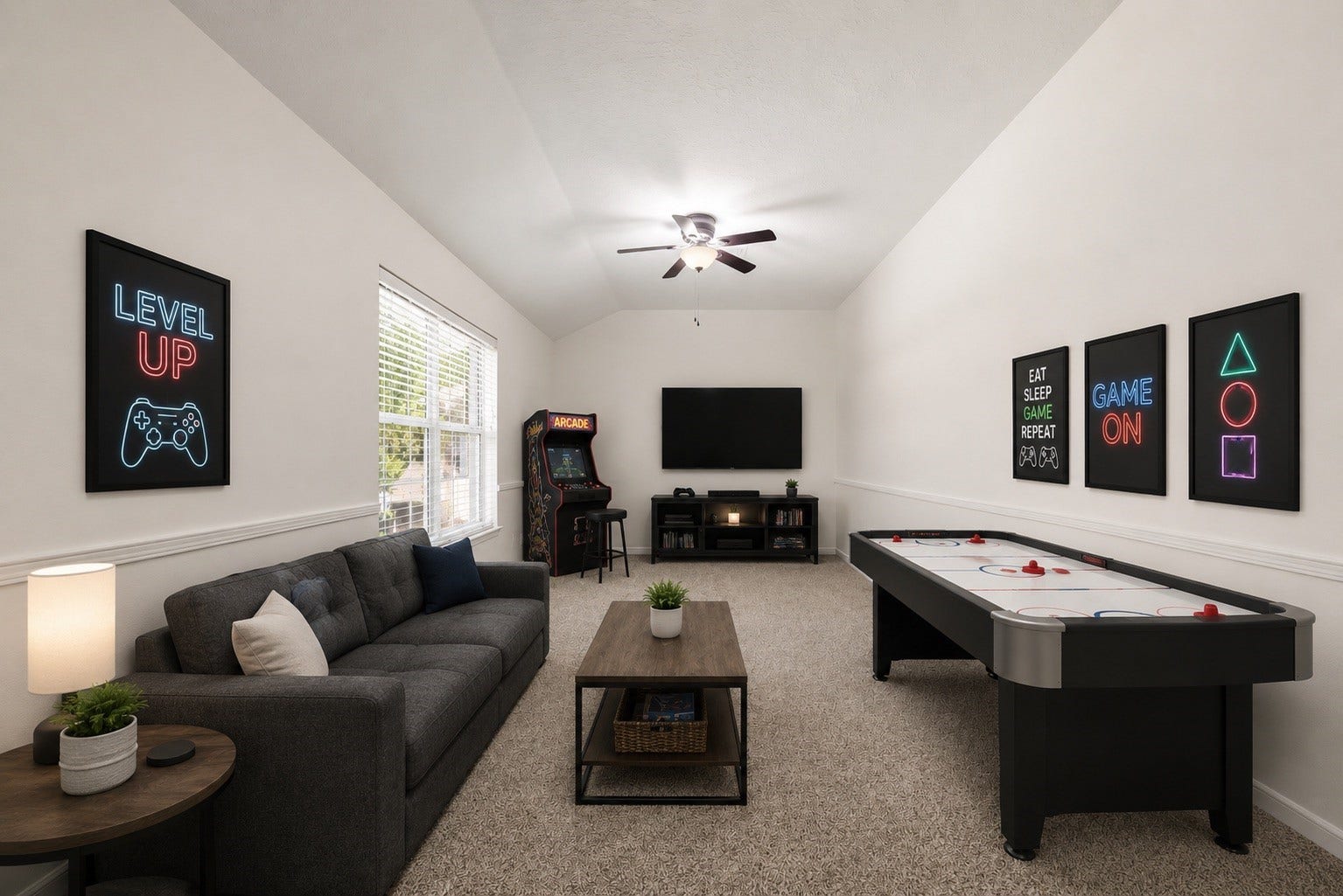 3422 Powell Way, Missouri City, TX 77459 Fabulous and versatile upstairs game room! Featuring brand new carpet, ceiling fan, and fresh paint. *virtually staged*