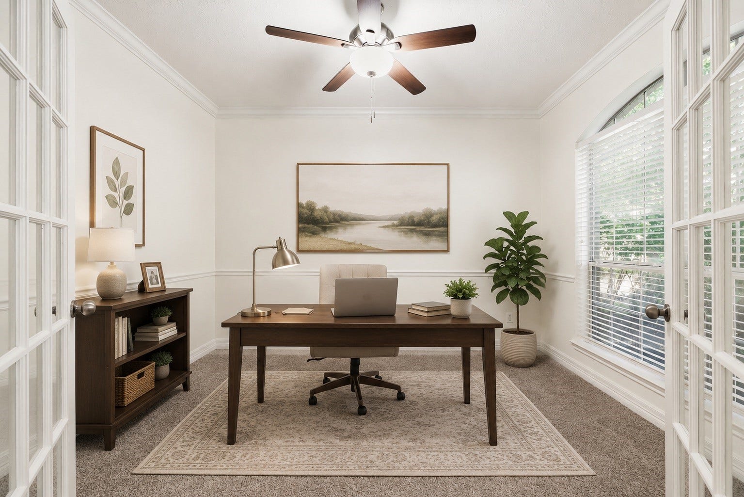 3422 Powell Way, Missouri City, TX 77459 Behind French Doors at the front of the home is this grand home office, featuring fresh paint, ceiling fan, and brand new carpet. *virtually staged*