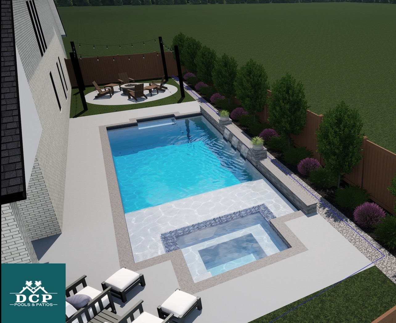 Imagine the possibilities & make a spalsh in your own backyard. This pool rendering was designed by DCP Pools & Patios specifically to fit the lot! Gorgeous!!