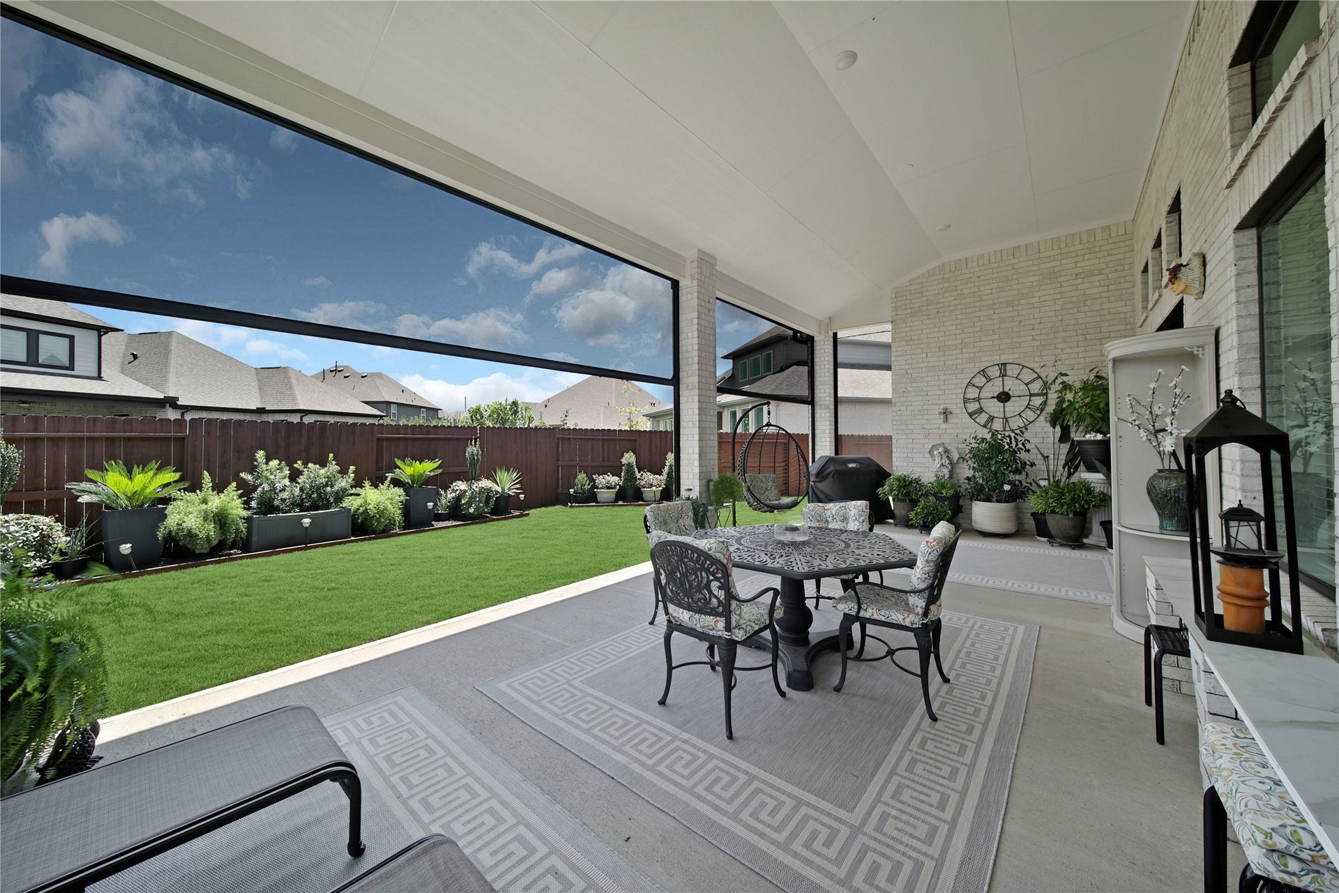 A fabulous upgrade and one of the homes best features, these remote-controlled screens keep bugs out while allowing you to enjoy the outdoor living space comfortably year-round.