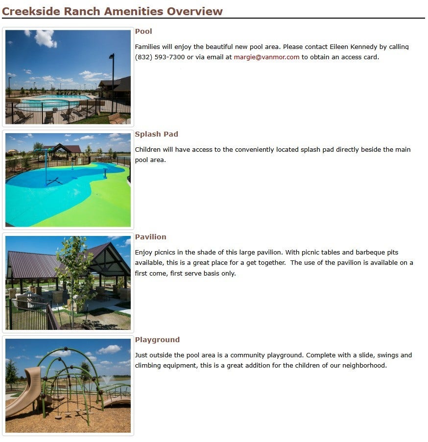 26103 Ridgelawn Drive, Richmond, TX 77406 Creekside Ranch Amenities