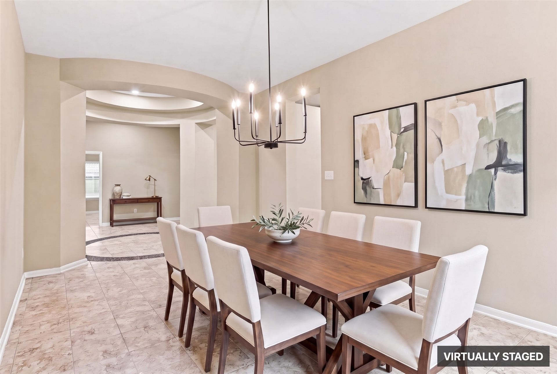24015 Orange Orchard Lane, Katy, TX 77493 Virtually staged. The dining room anchors the front of the home, a step from the entry for guests and a few more from the kitchen.