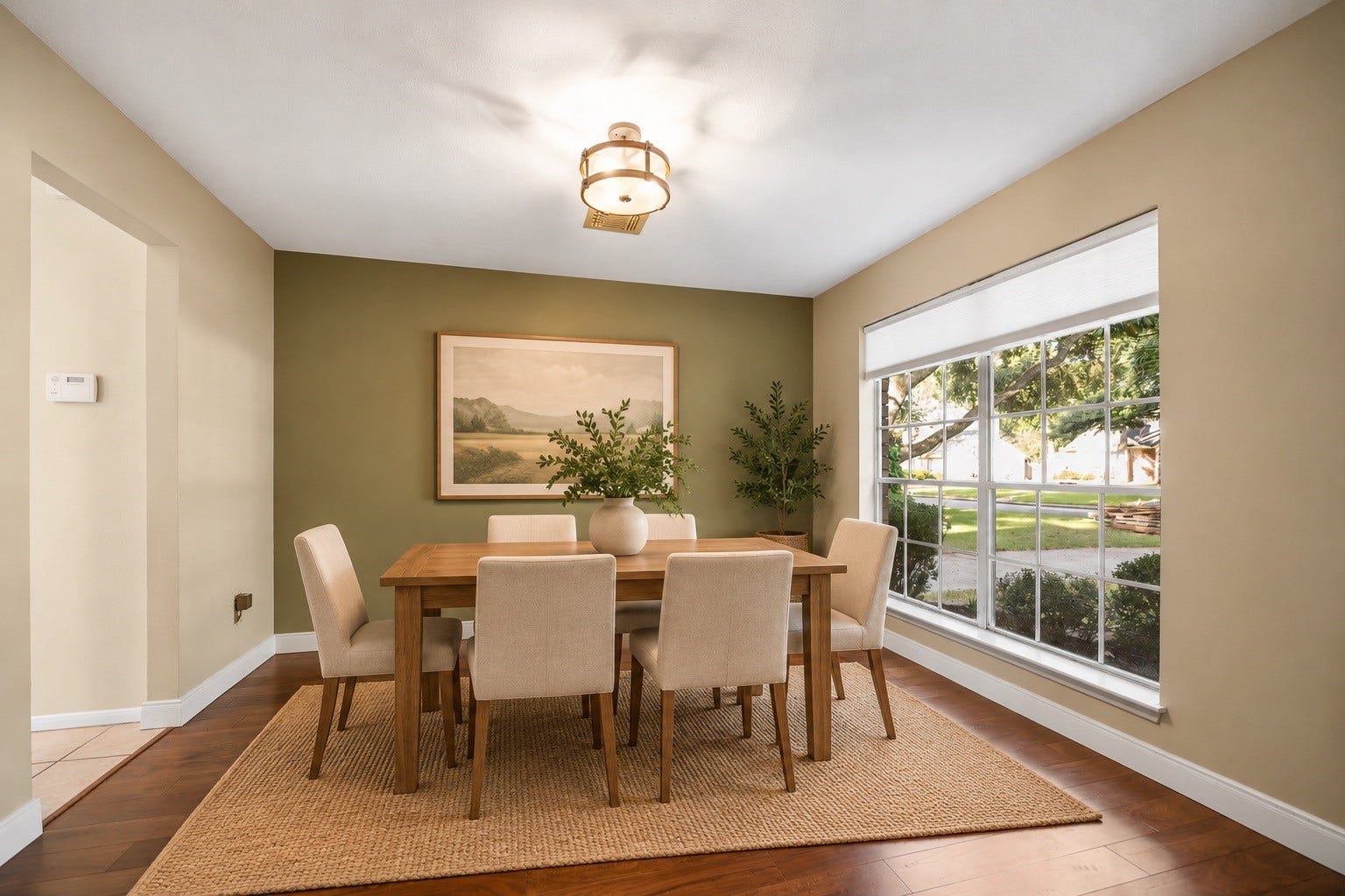 2631 Woodsboro Drive, Spring, TX 77388 Bright and inviting dining area with a large window, modern light fixture, and elegant decor, perfect for gatherings.