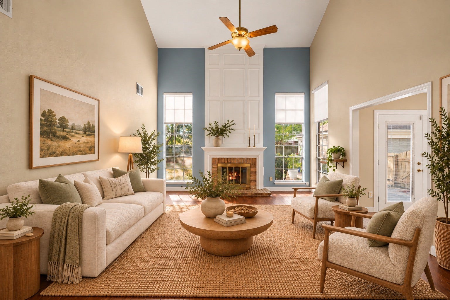 2631 Woodsboro Drive, Spring, TX 77388 Spacious living room with high ceilings and an inviting loft area. Features elegant wood flooring, cozy seating, and abundant natural light.virtually staged