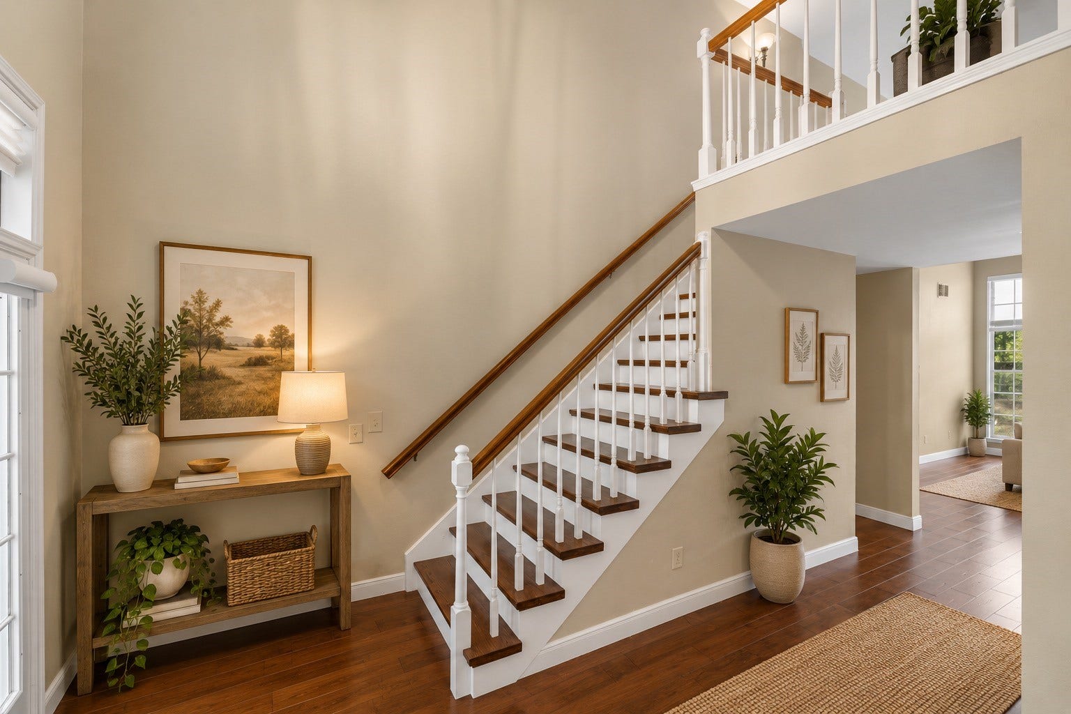2631 Woodsboro Drive, Spring, TX 77388 Inviting foyer with elegant staircase, warm wood flooring, and ample natural light, creating a welcoming atmosphere.