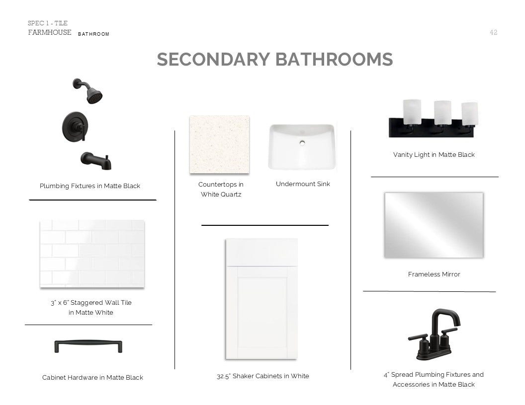 4502 Leon Meadow Lane, Houston, TX 77048 Farmhouse Look Palette 1: Secondary Bathroom Selection Sheet (*Artist rendering used for illustration purposes only.)