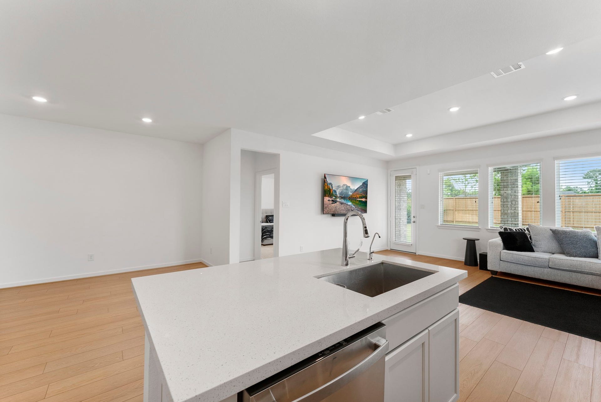 Kitchen open to living area