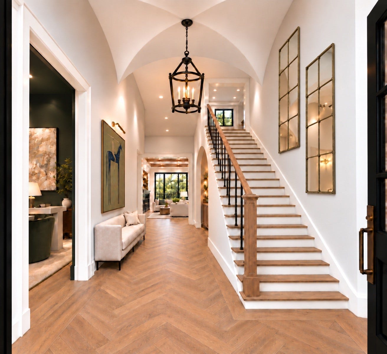 Welcome guests in style with this elegant foyer. Its generous proportions and design set the tone for the rest of the home, offering ample space for decorative elements like artwork or a statement table. A warm and inviting introduction to the luxurious layout. - This is a conceptual rendering - The property is currently under construction, estimated completion March 2027. Design, materials and finishes are illustrative and subject to change. Visit our staged home at 1002 E. 25th Street.