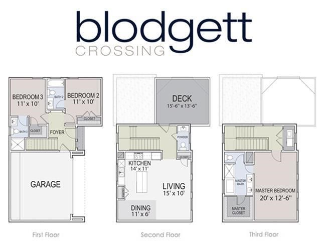 2805 Blodgett Street, #C, Houston, TX 77004 Spacious three-story layout featuring a two-car garage, three bedrooms, and two and a half bathrooms. The second floor offers an open-concept kitchen, dining, and living area with access to a sizable deck. The third floor is dedicated to a luxurious master suite, complete with a master bath and walk-in closet.