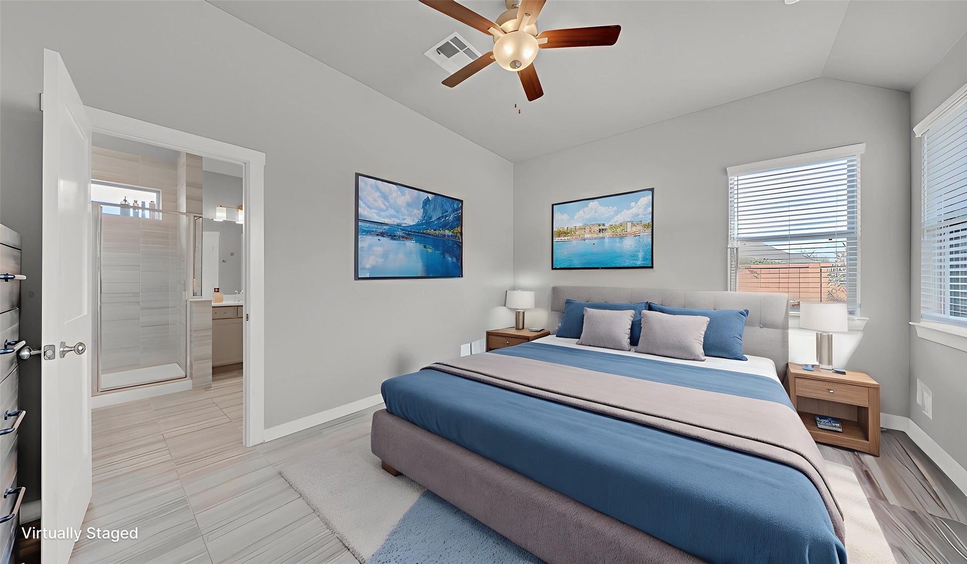 6123 Dovetail Cliff Court, Katy, TX 77493 Bright primary suite with high ceilings and direct access to the ensuite bathroom.