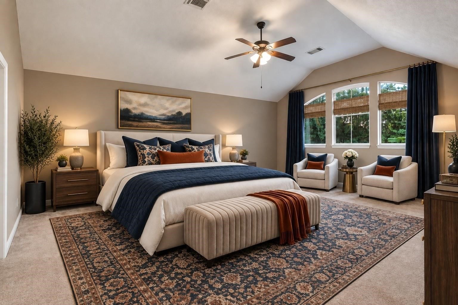 Virtually staged upstairs room as a guest suite. Room has a full bath attached.