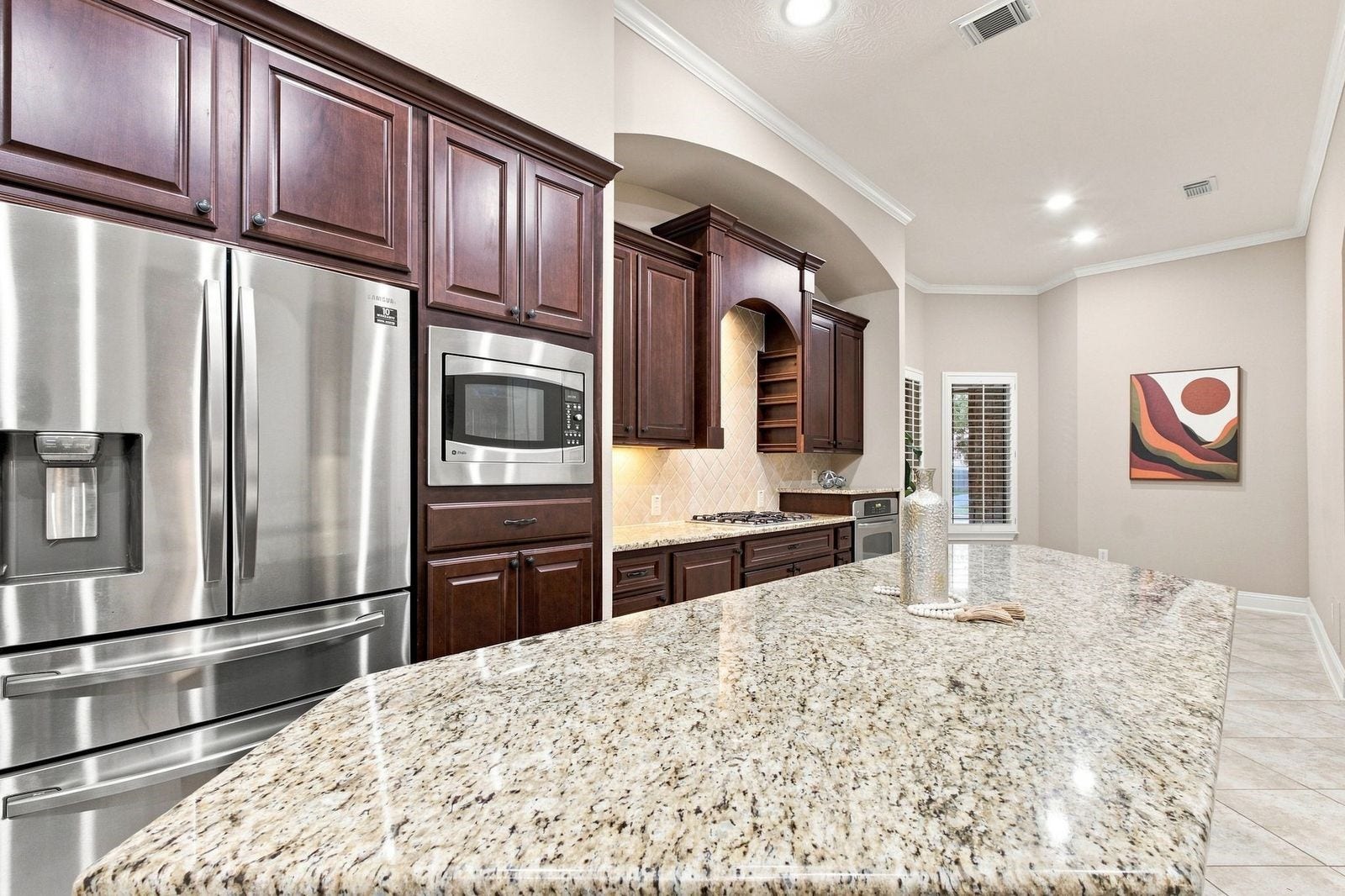 Massive island.  Refrigerator, washer and dryer included in this home.