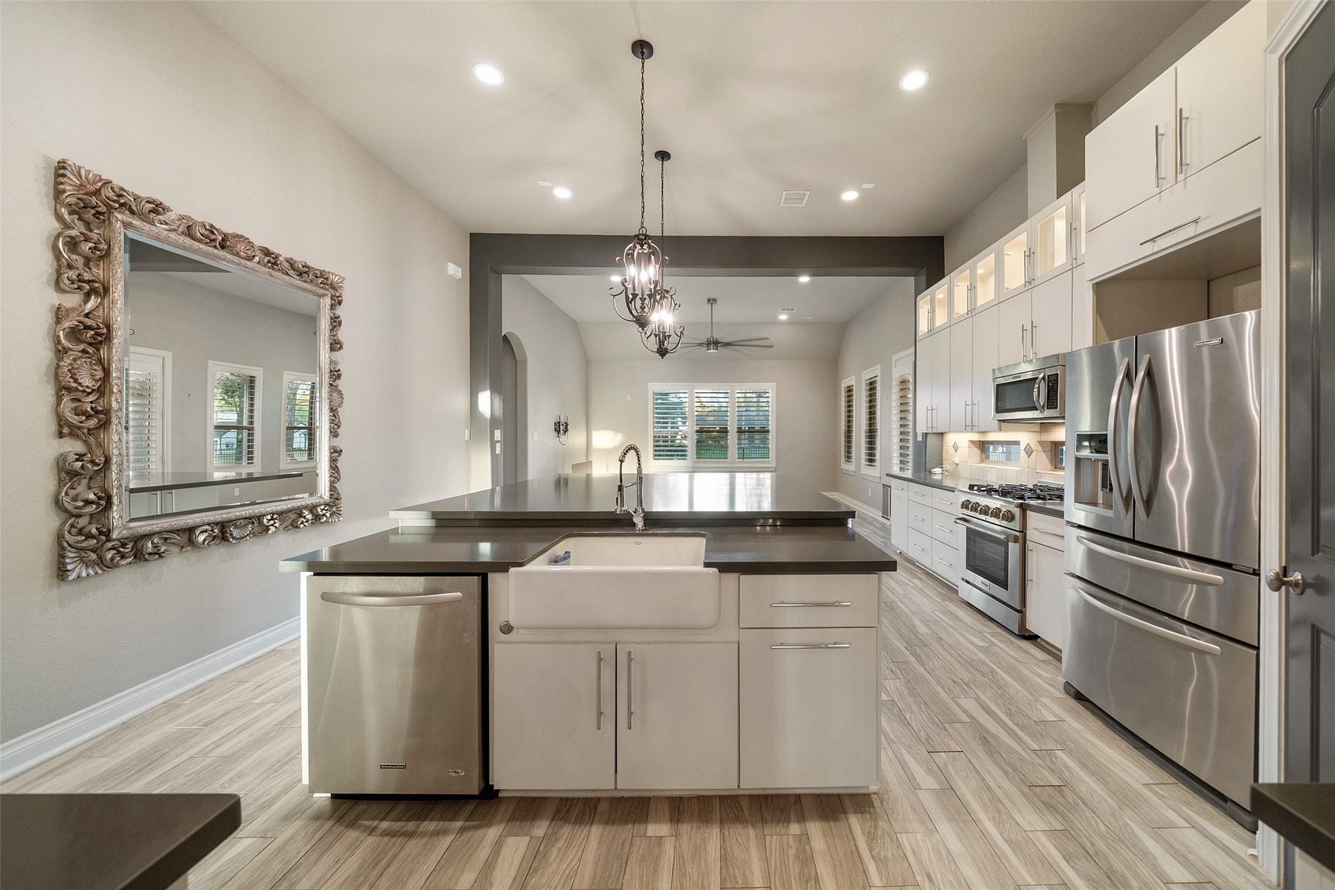 Tile flooring throughout the home for low maintenance. Top of the line kitchen with stainless appliances, gas range and huge island to gather around.