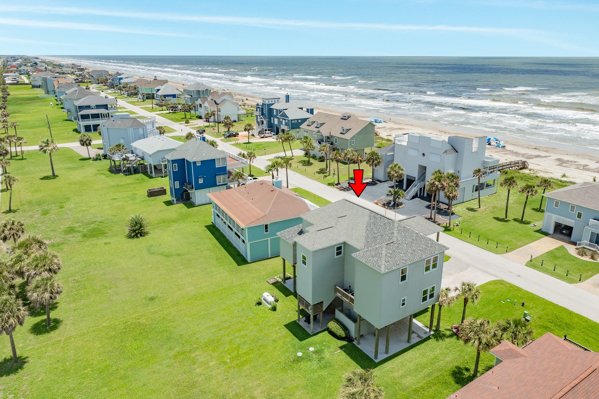 18502 E De Vaca, Galveston, TX 77554 Aerial view of home.