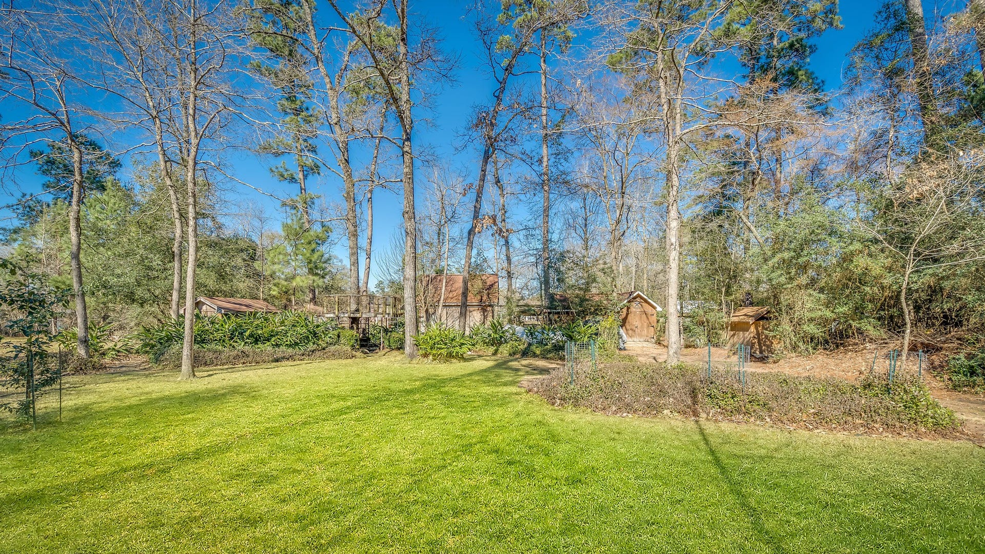 2500 Centerline Road, Conroe, TX 77384 Discover a serene backyard oasis with lush greenery, mature trees, and ample open space perfect for relaxation and outdoor activities