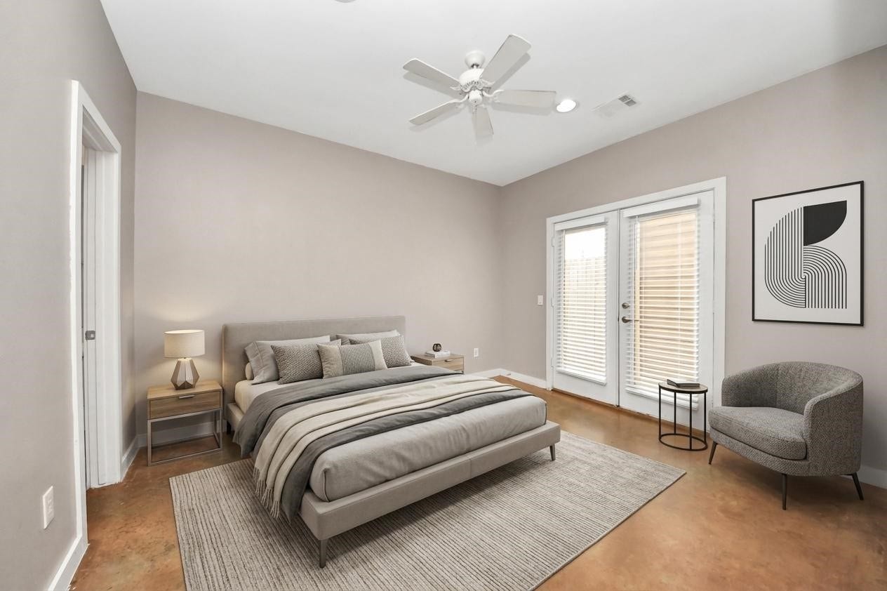 1112 Columbus Street, #B, Houston, TX 77019 Virtually staged first floor bedroom.