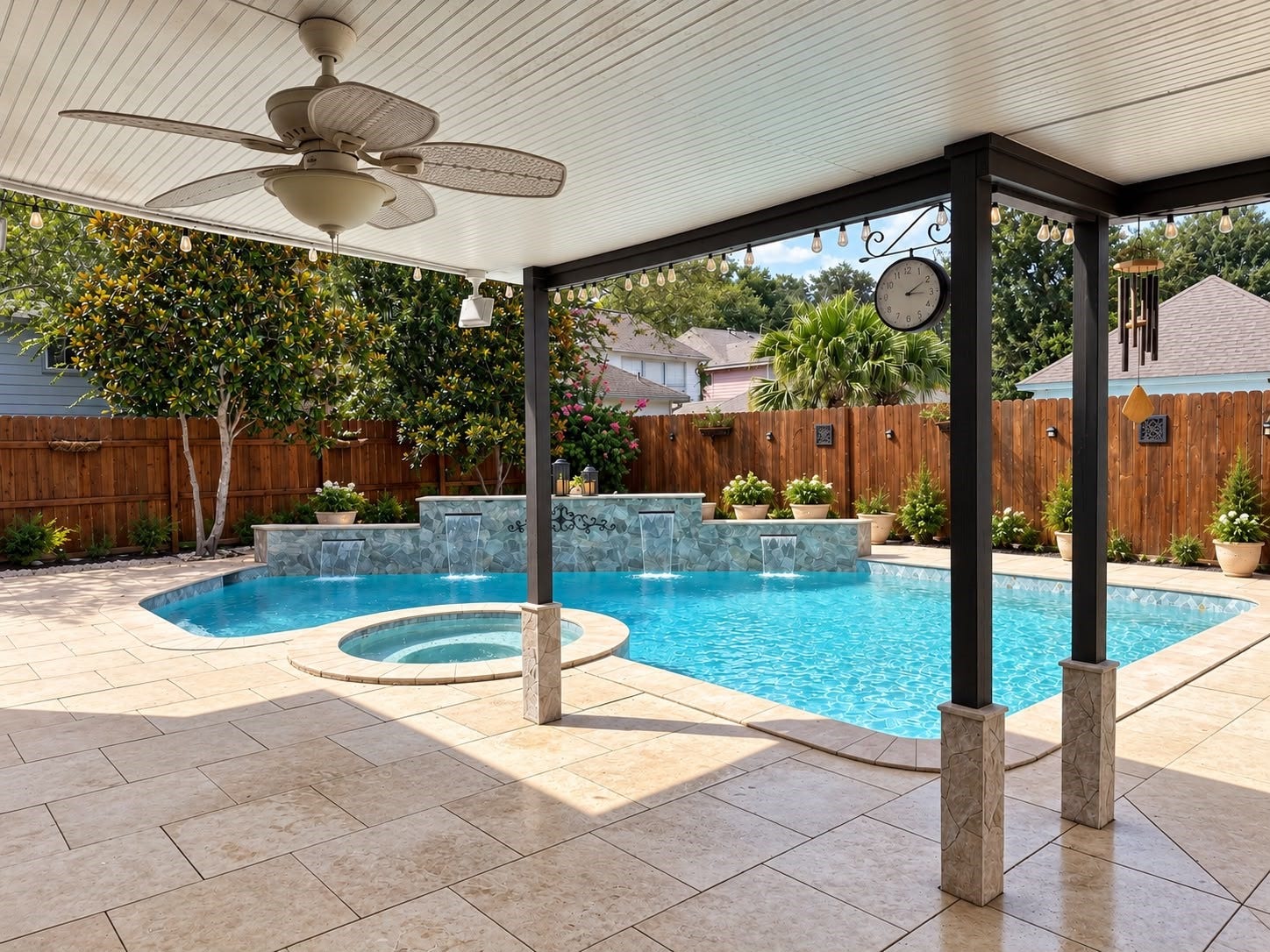 1430 Stependale Drive, Katy, TX 77450 Take advantage of the private backyard oasis with a beautifully designed pool, integrated spa, decorative water features, and a spacious surrounding deck.