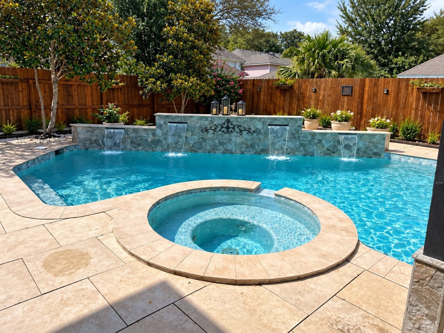 1430 Stependale Drive, Katy, TX 77450 Take advantage of the private backyard oasis with a beautifully designed pool, integrated spa, decorative water features, and a spacious surrounding deck.