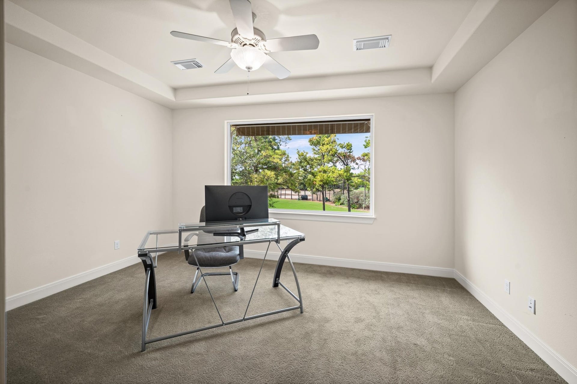 3010 Bonnebridge Way Boulevard, Houston, TX 77082 A private upstairs study creates a peaceful work-from-home retreat, where a large picture window brings in natural light and frames beautiful golf course viewsan inspiring backdrop for the day