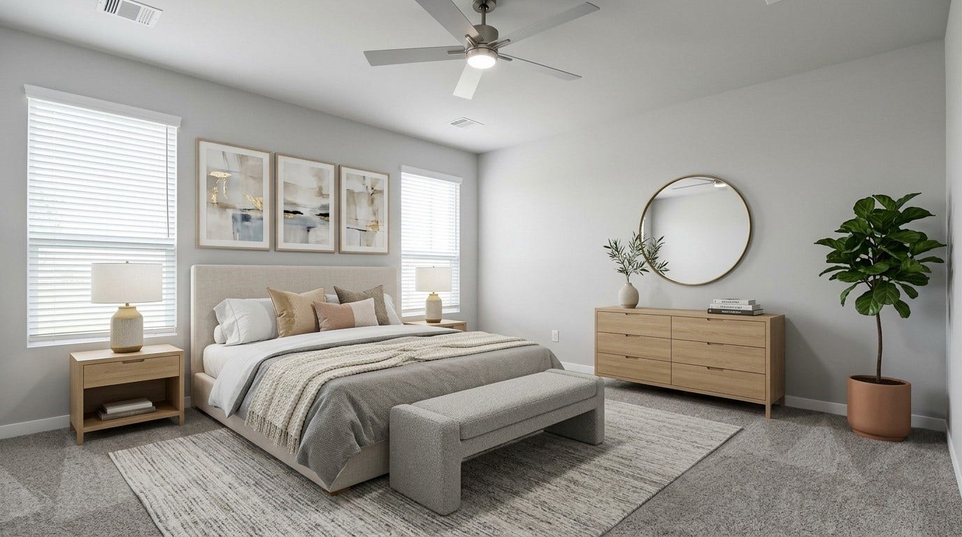 5822 Madison Trail Drive, Richmond, TX 77469 Virtually Staged - Primary Bedroom. Sample photo of completed home with similar floor plan. Actual colors and selections may vary.