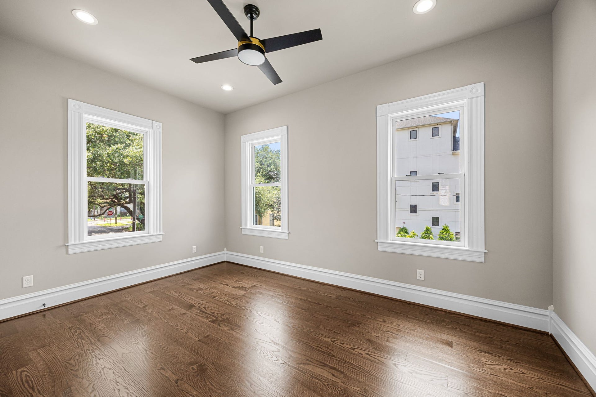 Upstairs secondary bedroom (middle). Notice all of the bedrooms are generously sized, as well as having space between them (no 2 bedrooms share walls for additional privacy).