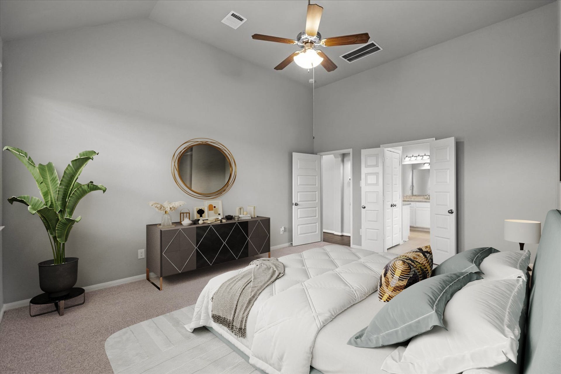 Primary bedroom located on the 1st floor offers a private en-suite bath