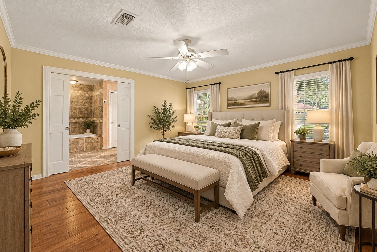 Primary bedroom suite AI Virtually staged
