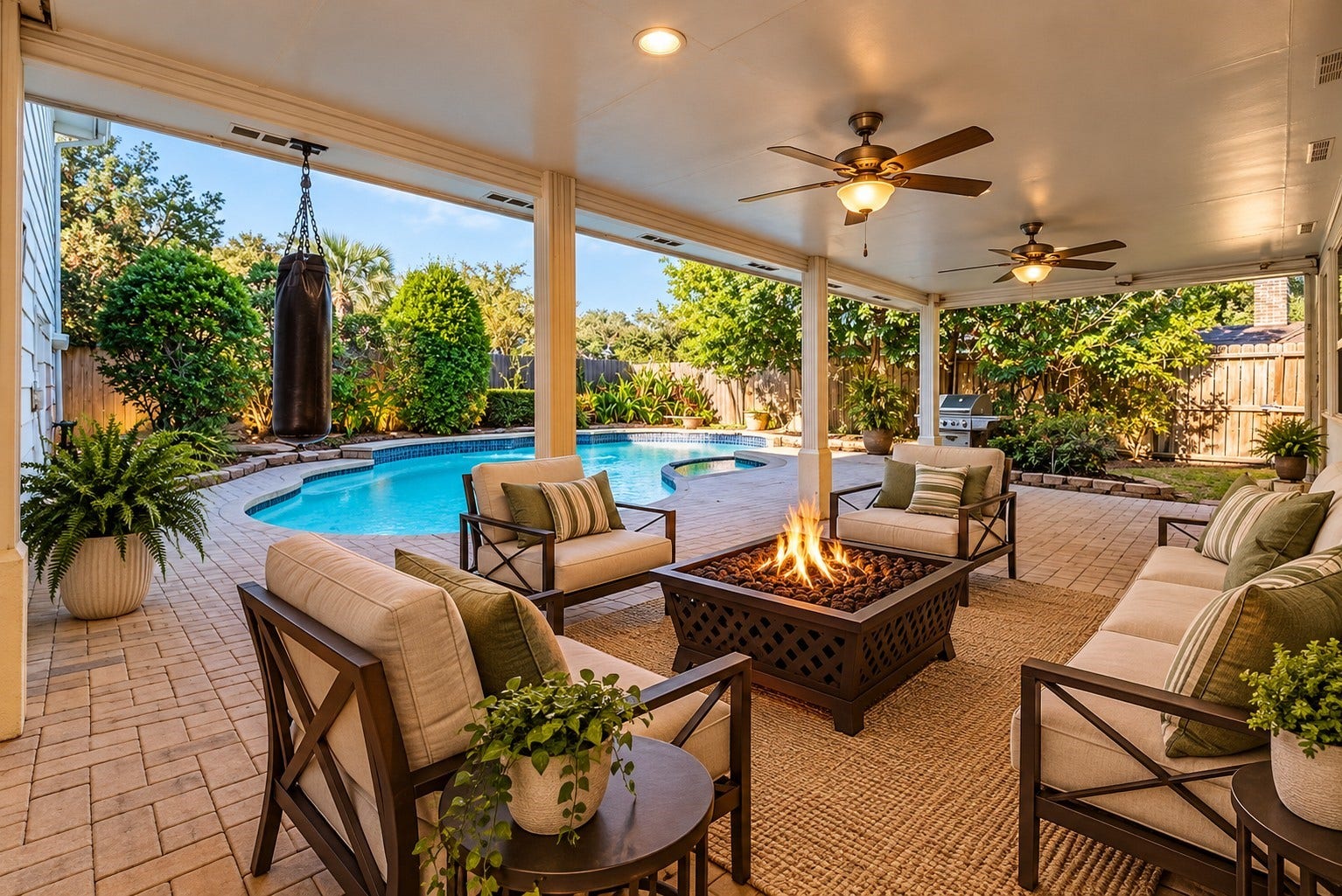 Spacious back patio AI Virtually staged
