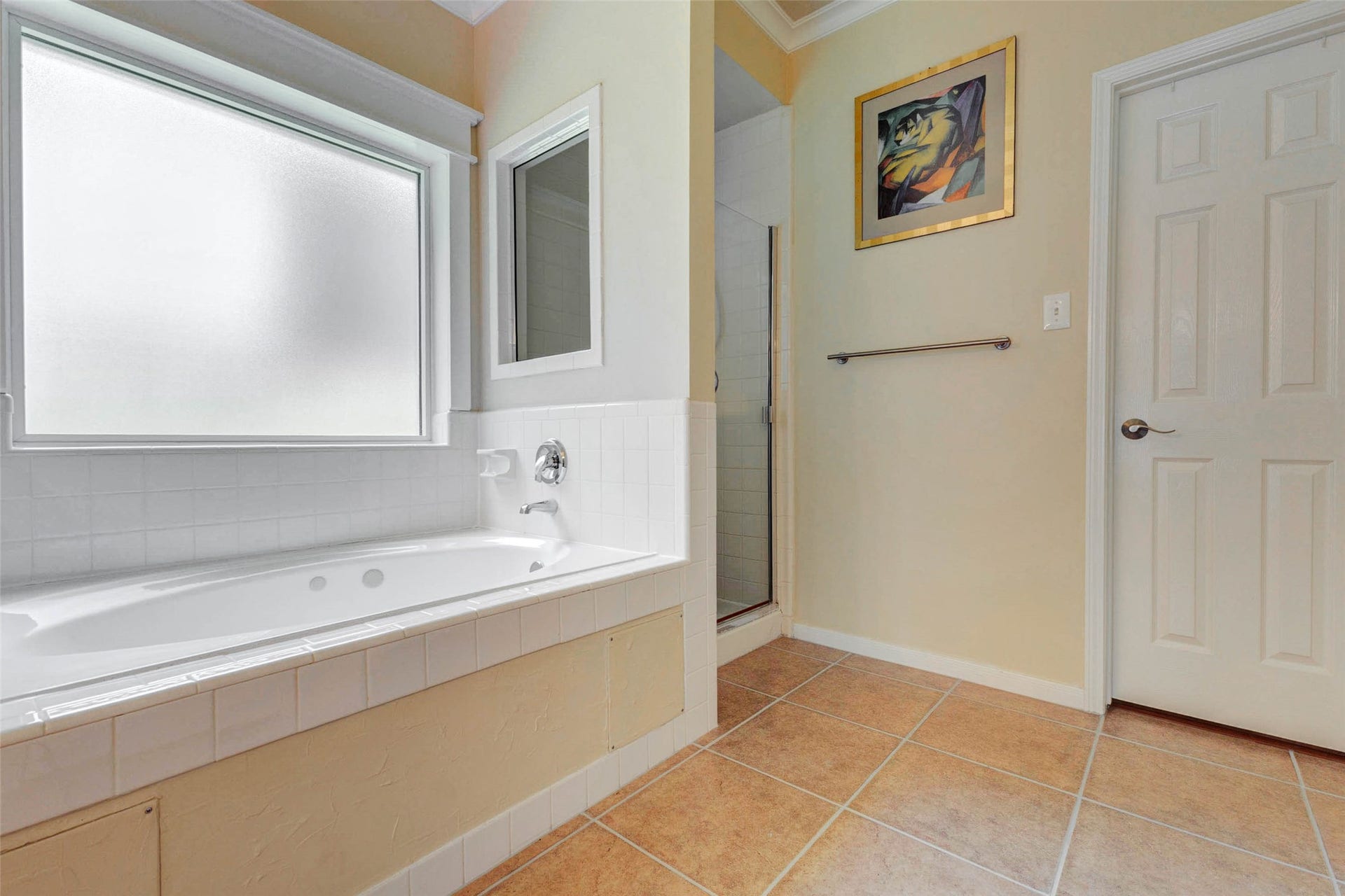 Jetted soaking tub and walk in shower