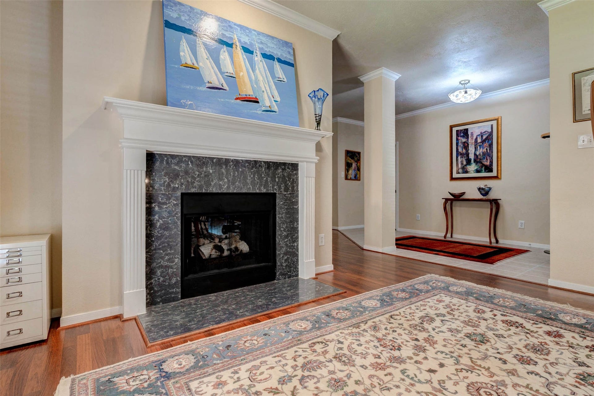 Updated quartz face plates on the fireplace - 2 sided