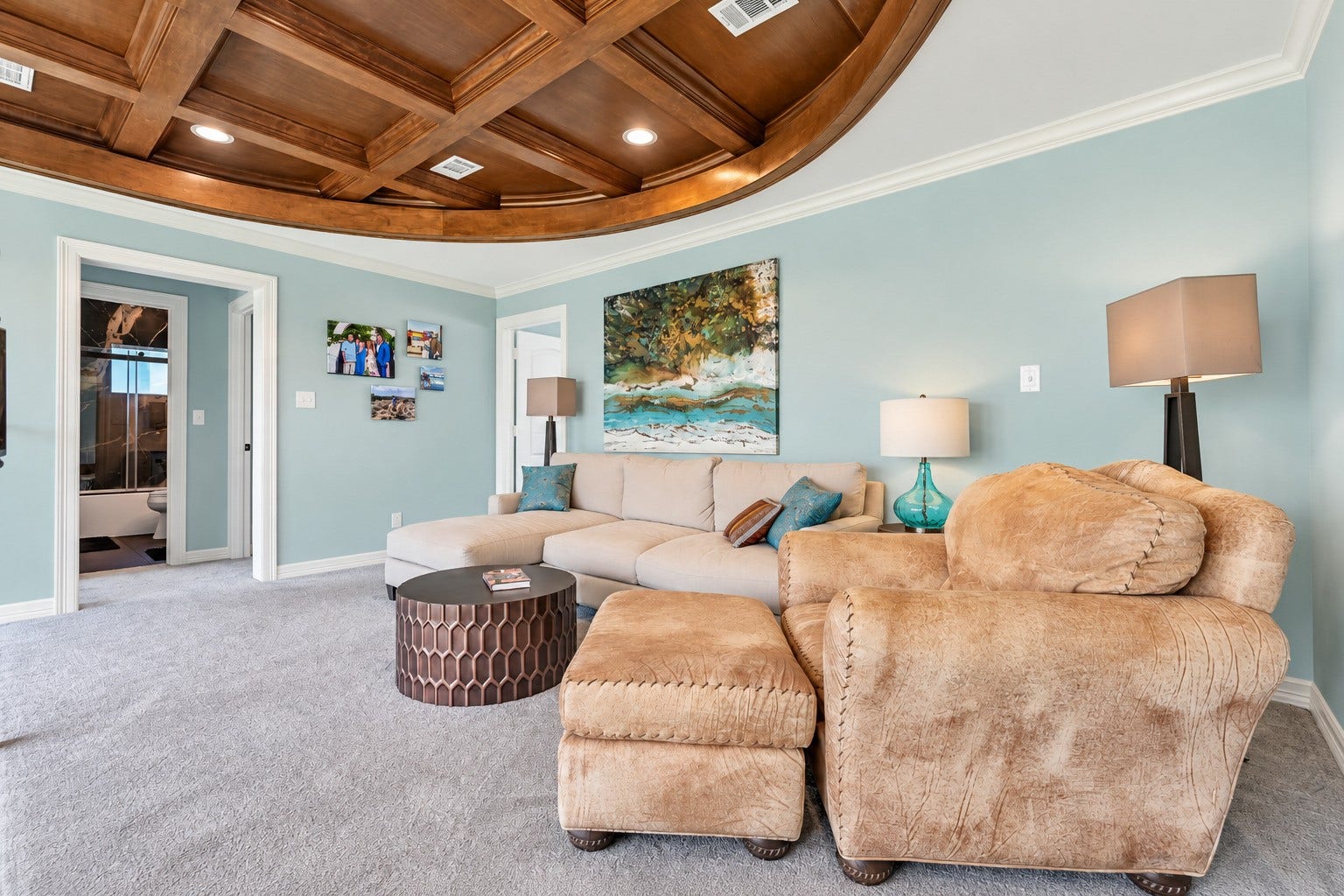 12 Fleming, Hitchcock, TX 77563 A true retreat within the retreat. The second floor lounge area offers a quiet escape from the main entertaining spaces below while staying connected to the water views and natural light that define this home. Use it as a reading nook, a media room, or a gathering space for overnight guests the layout makes it work for all of it.