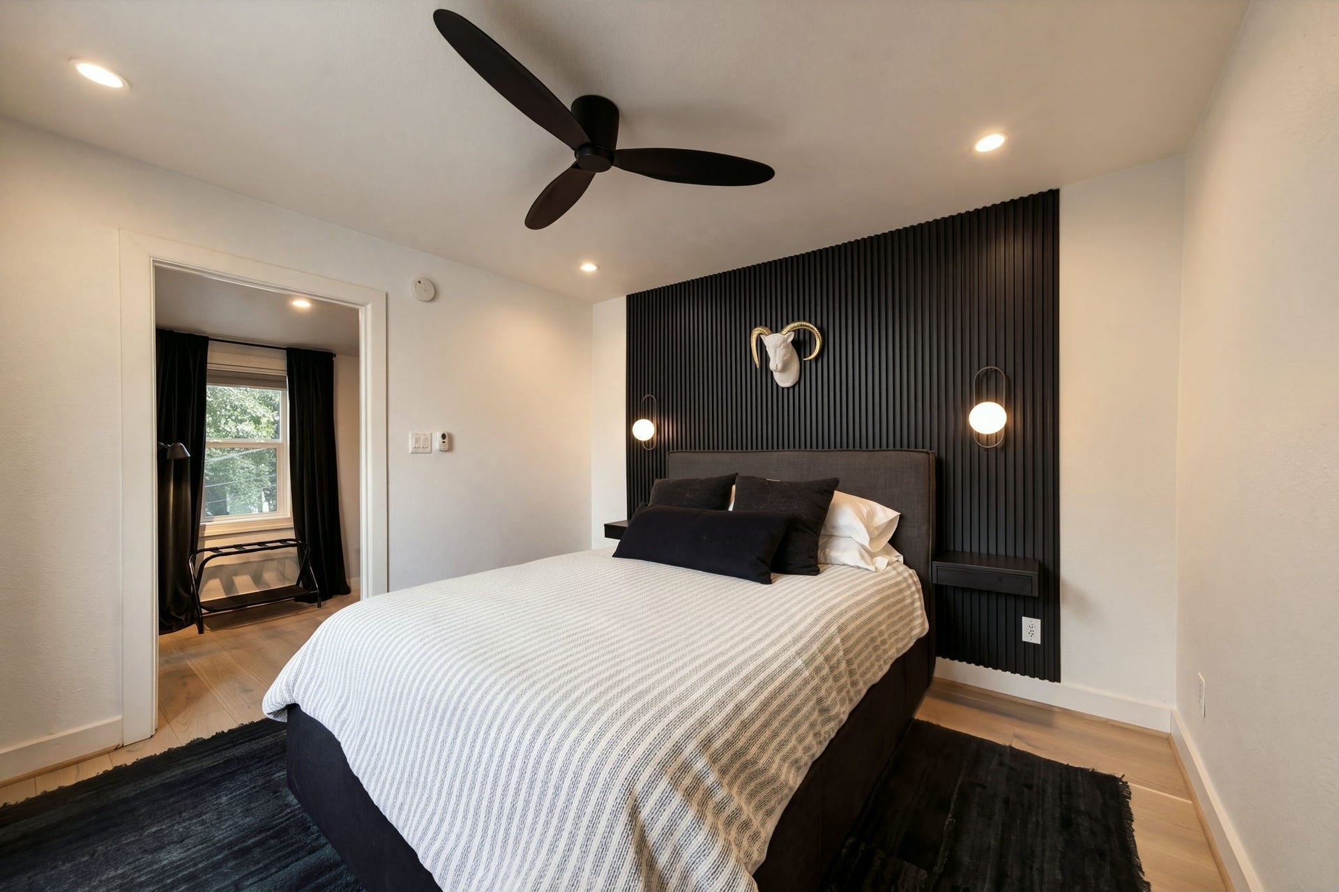 Built in side tables attached to the wall.