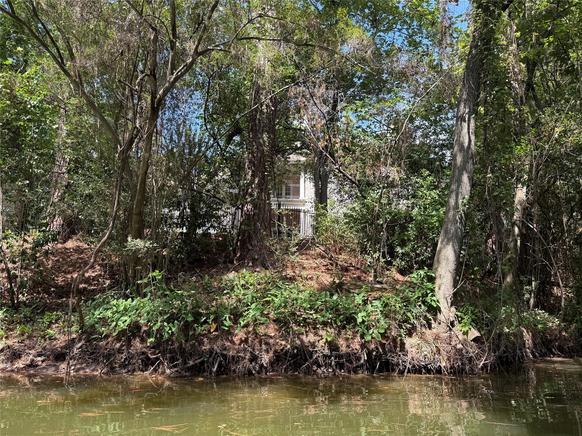 10 Sandalwood Drive, Houston, TX 77024 Looking from the middle of the finger of Patti Lynn Lake you can see your lakeshore and the home through the trees