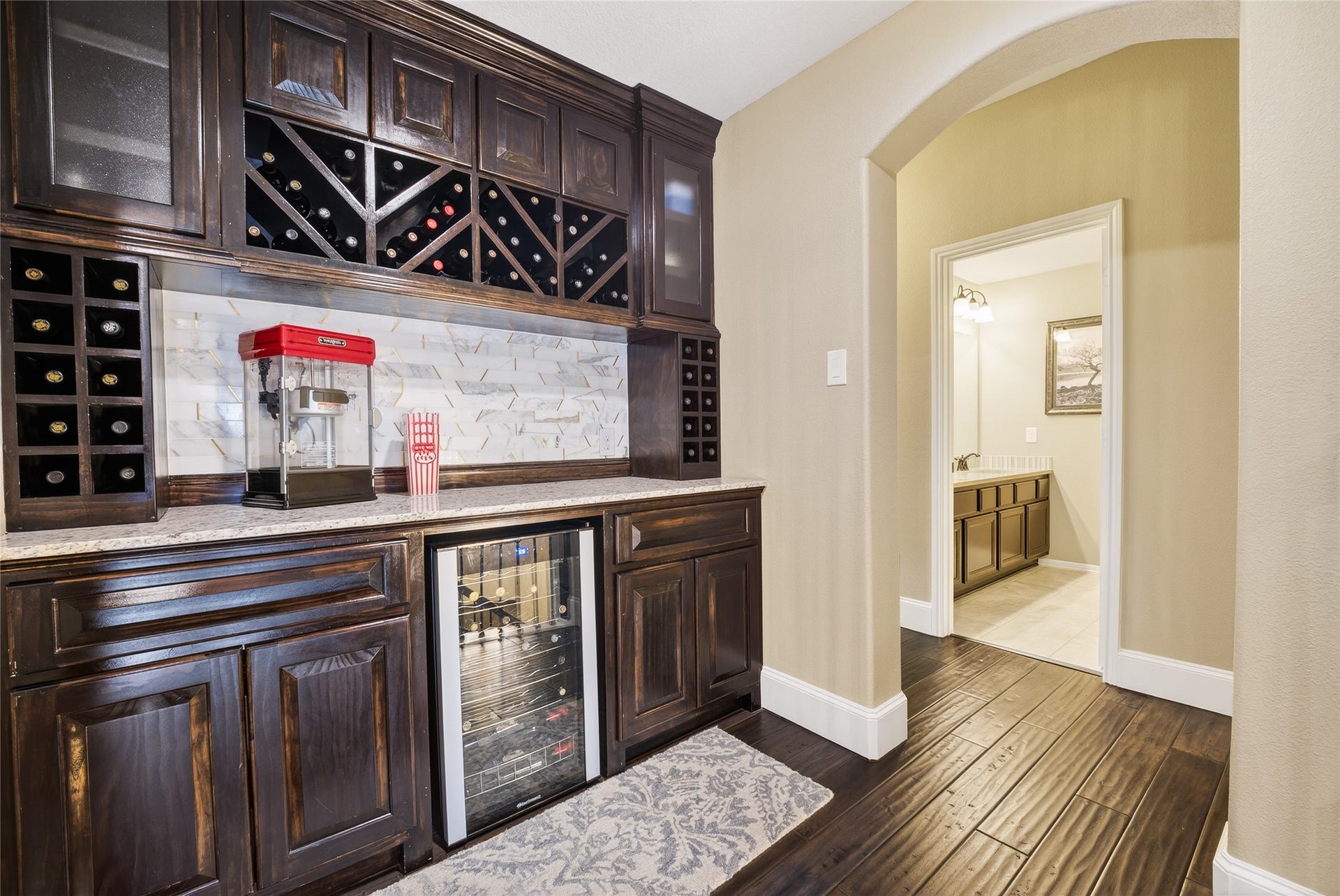 Enjoy your own built in movie station with snack and beverages.