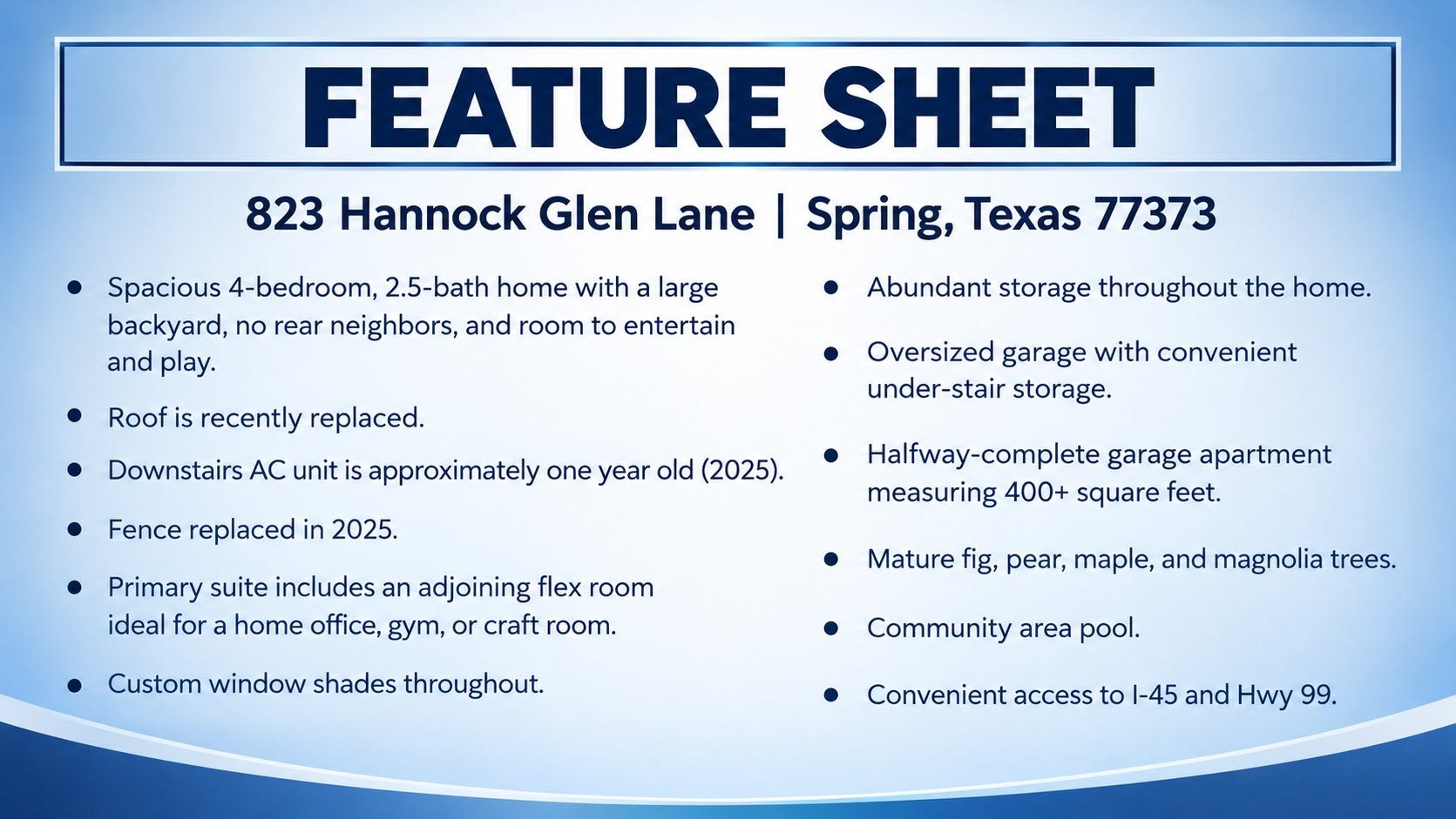 823 Hannock Glen Lane, Spring, TX 77373 823 Hannock Glen Lane, Spring, TX 77373