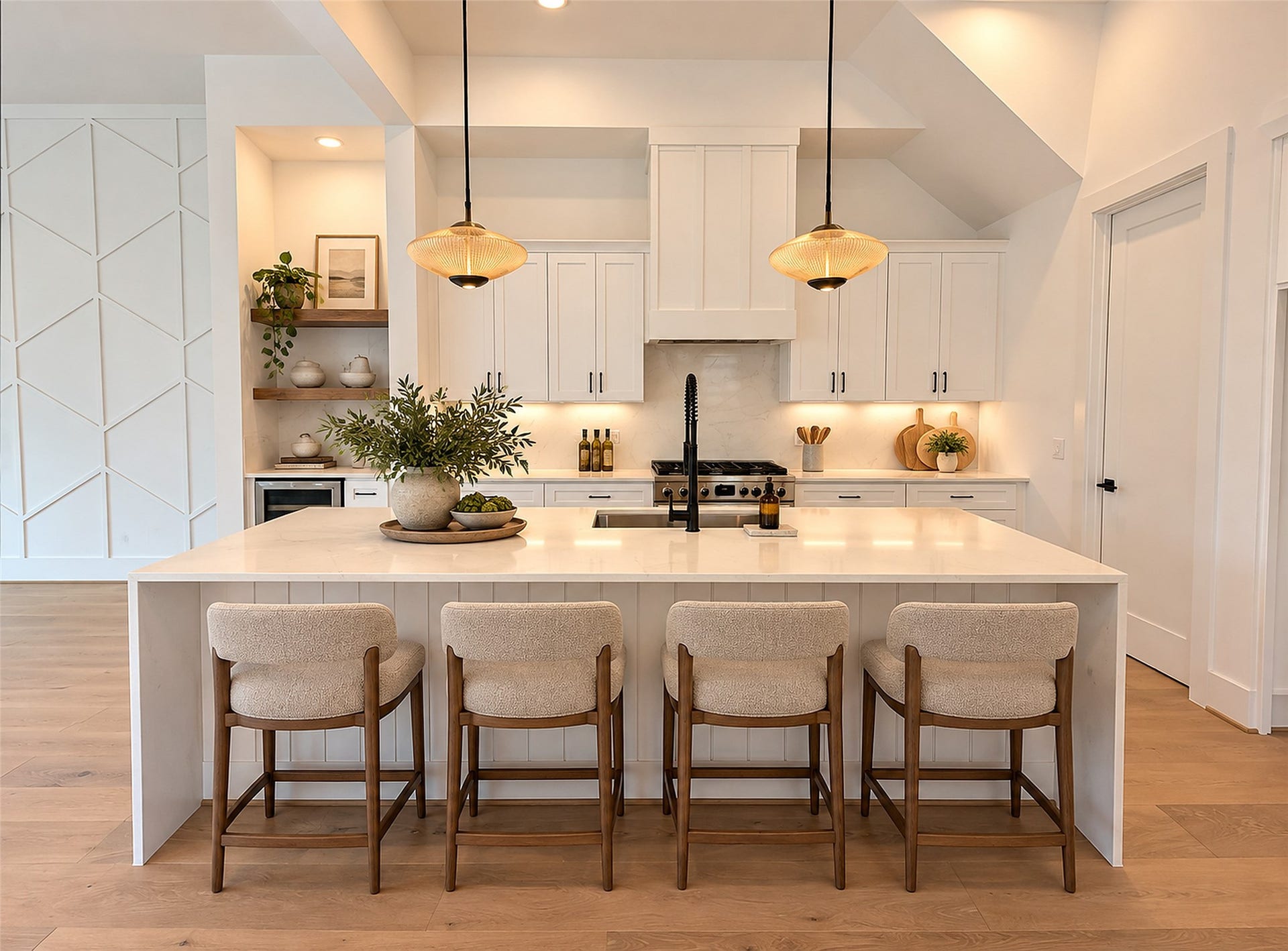 1322 Lawrence Street, Houston, TX 77008 Sleek kitchen island with built-in bar seatingperfect for hosting and everyday living