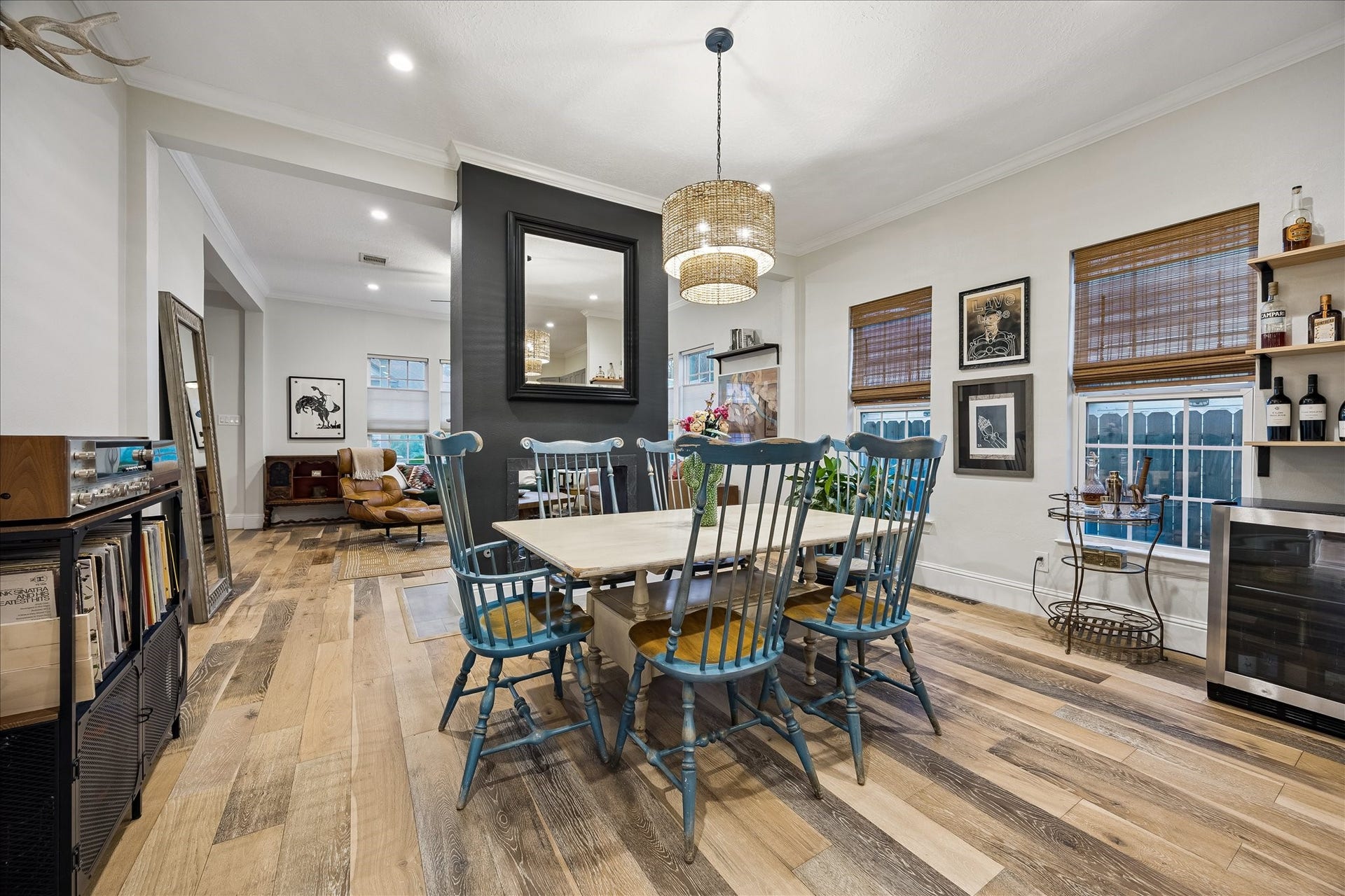 106 Alma Street, Houston, TX 77009 Dining space just off the kitchen with the double sided fireplace