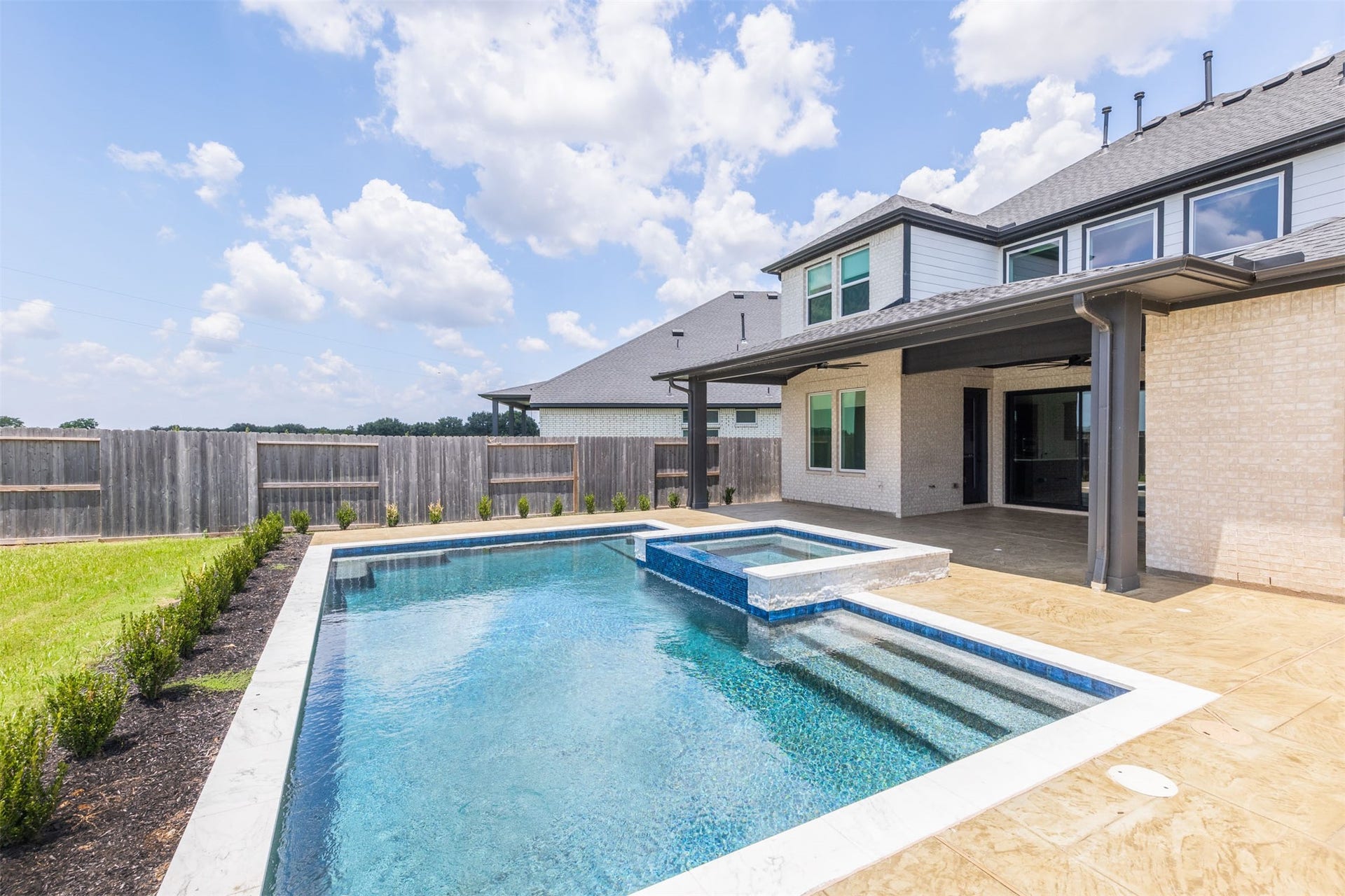 Sparkling pool and spa for resort-style living at home.
