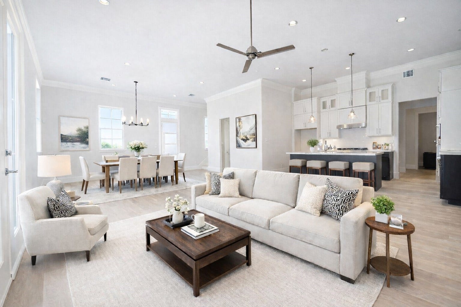 11061 Chatterton Drive, Houston, TX 77043 Twelve foot ceilings and tons of natural light in this first floor living and dining space. Virtual staging added.