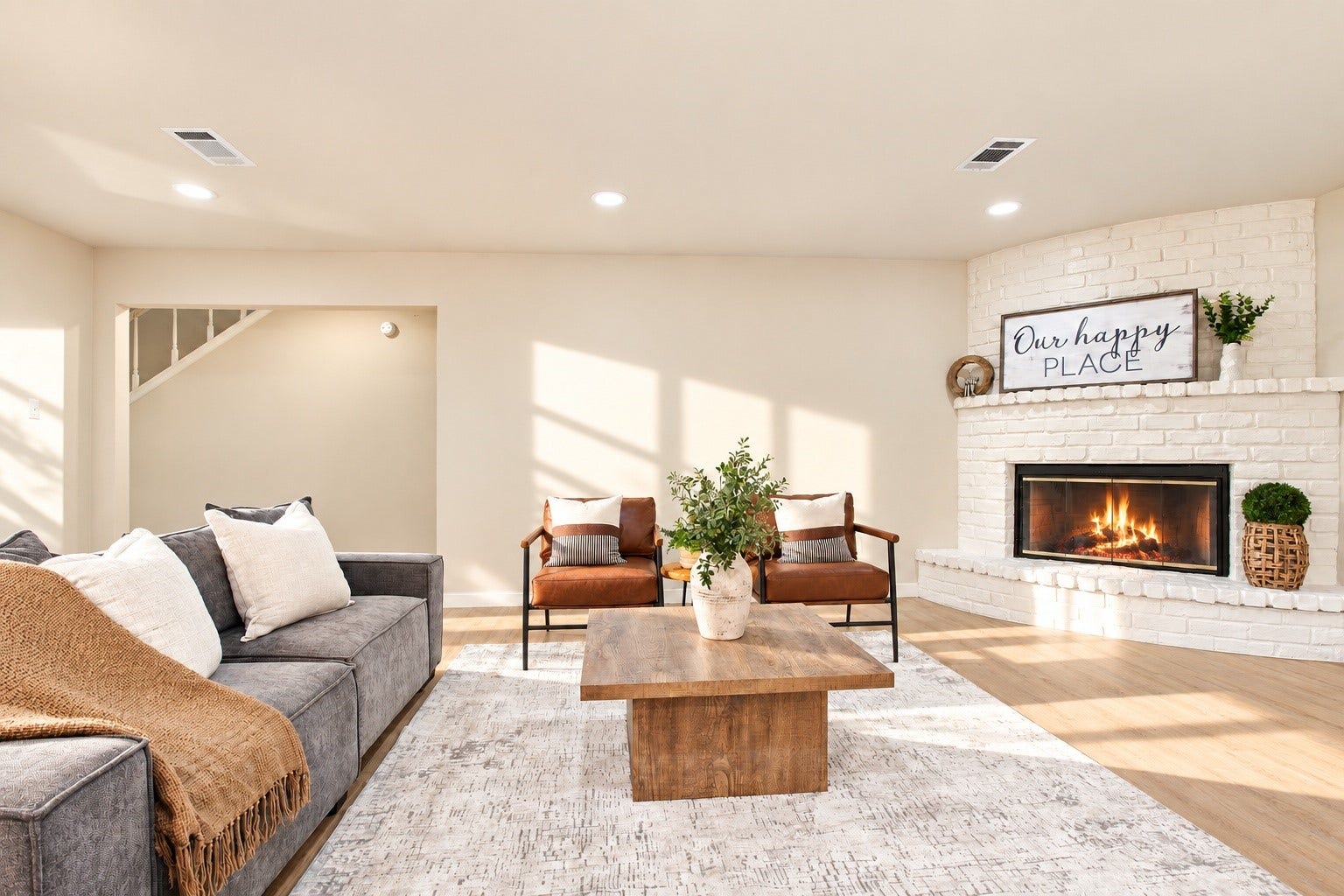 The formal living room with a fireplace!