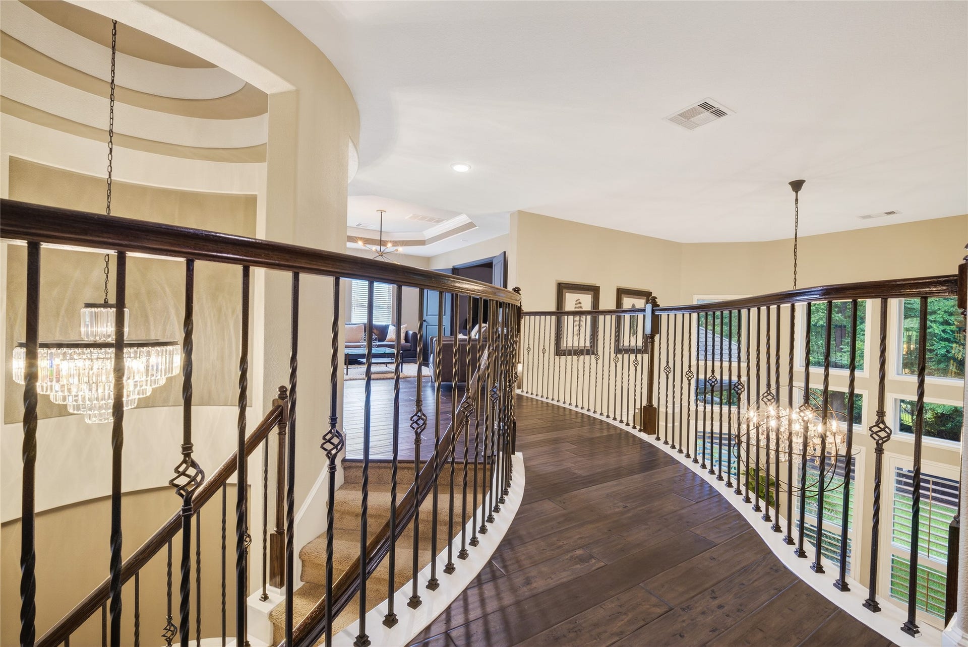 7907 Augusta Creek Court, Spring, TX 77389 What a captivating catwalk view leading down to the bedrooms, media and gameroom.