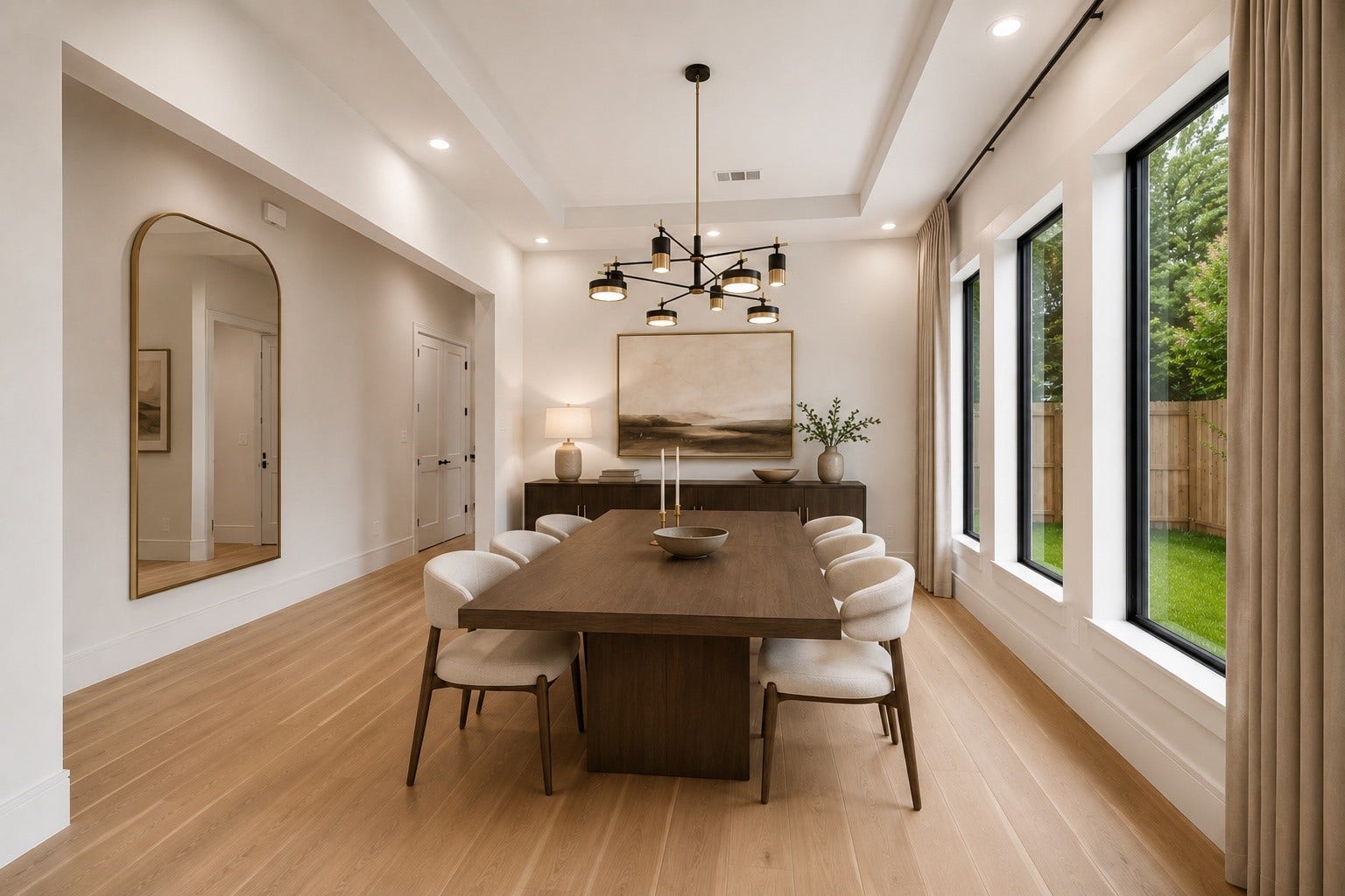 316 W 30th Street, Houston, TX 77018 Natural light pours through oversized windows, highlighting soaring ceilings and creating an elegant backdrop for everyday dining and effortless entertaining. Positioned just off the main living spaces, the room offers a seamless flow while maintaining a refined sense of occasion. **Virtually staged**