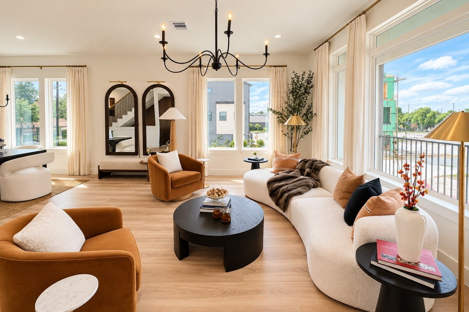 509 Hillwood Heights Drive, Houston, TX 77091 Bright and inviting living area with large windows, modern furnishings, and stylish decor, perfect for relaxation and entertaining.